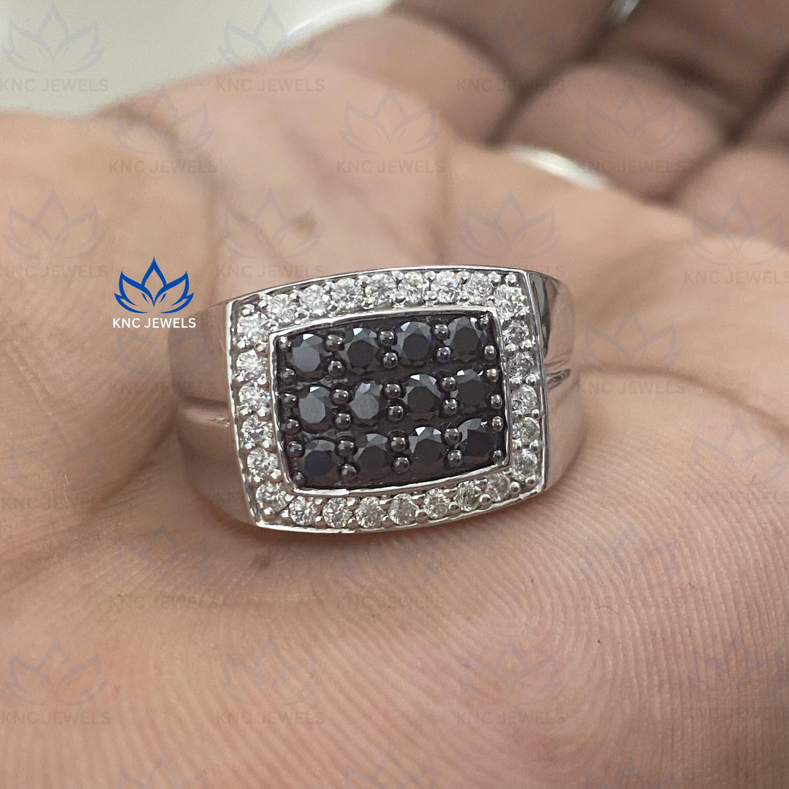 Black Moissanite Mens Ring 925 Sterling Silver Art Deco Engagement Ring Black Diamond Ring Anniversary Gift for Him