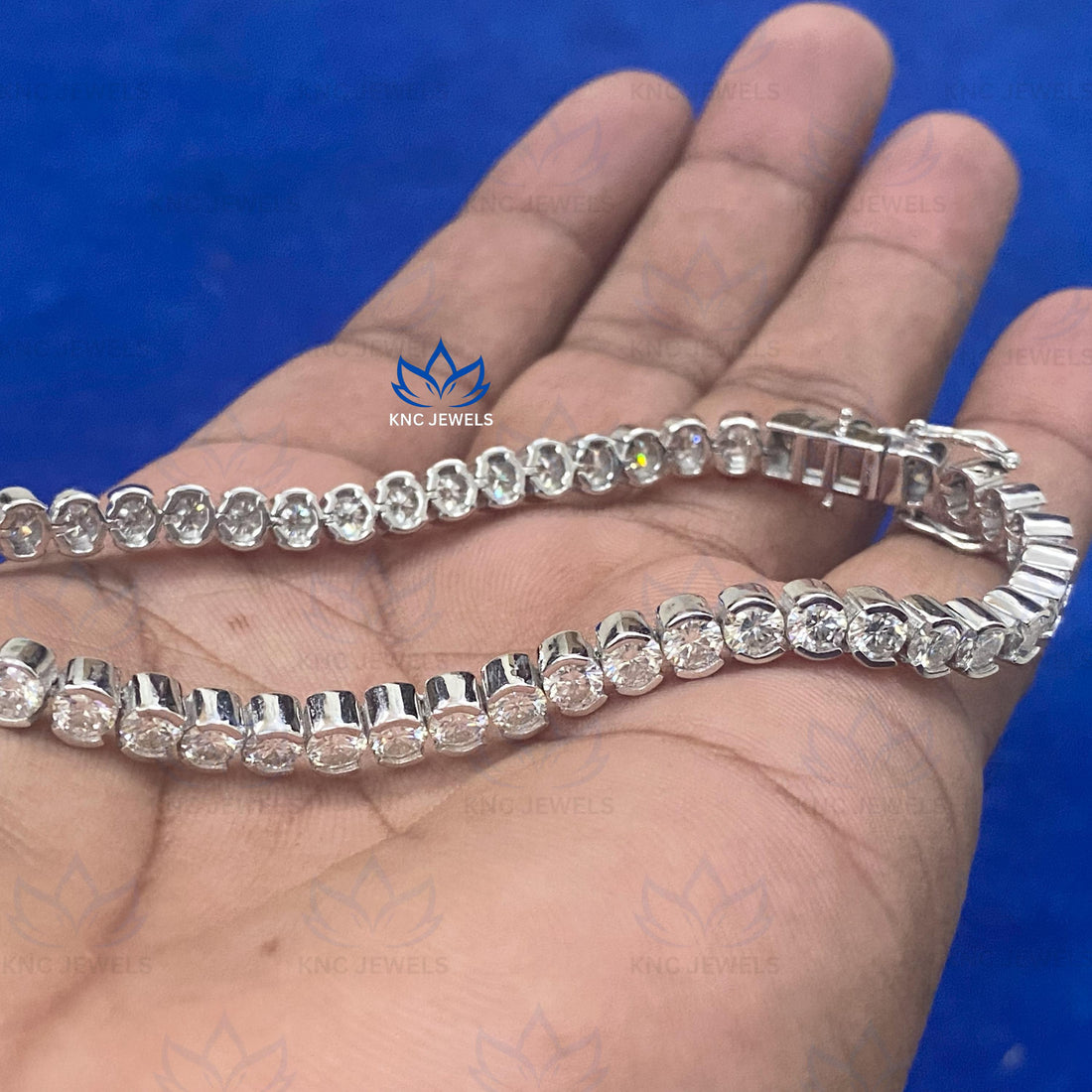 Round Cut Moissanite Tennis Bracelet, Half Bezel Set Diamond Anniversary Gift for Her