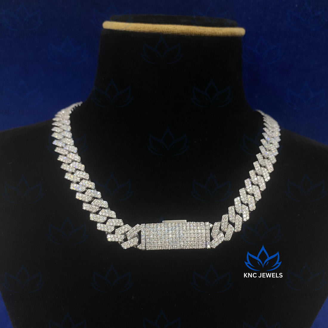Iced Out Lab Diamond Cuban Necklace: 925 Silver Miami Chain
