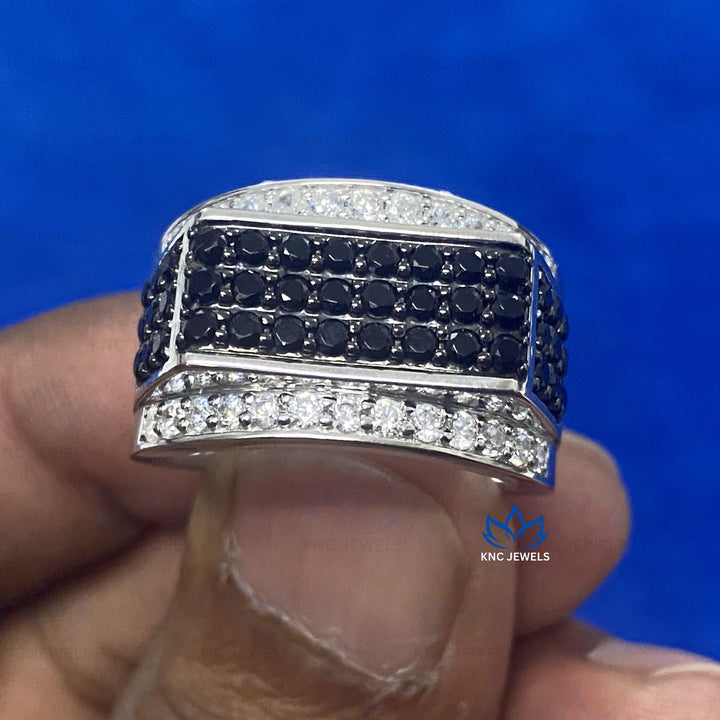 Black Moissanite Men's Ring: Micro Pave Wedding Band