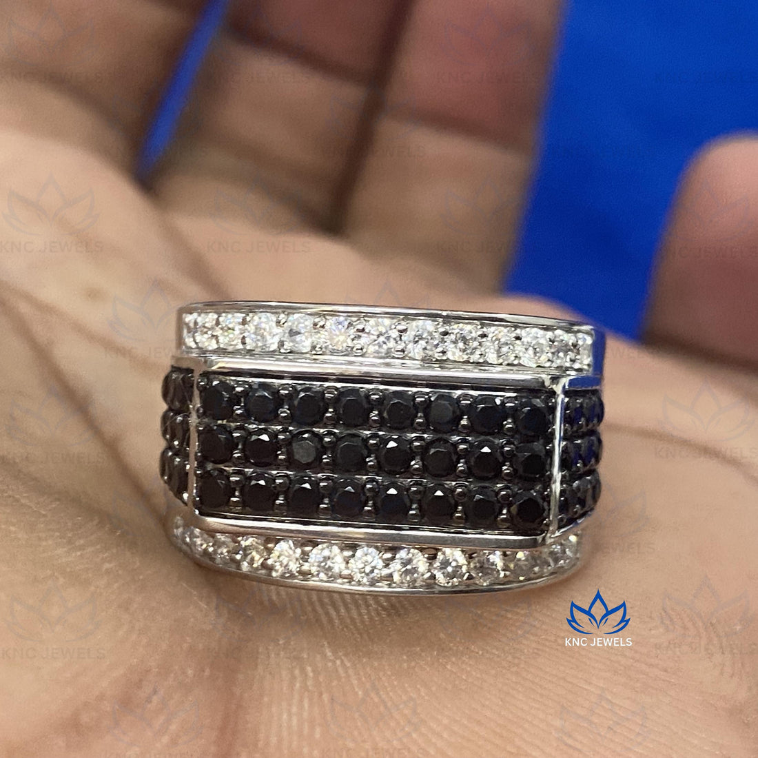 Black Moissanite Men's Ring: Micro Pave Wedding Band