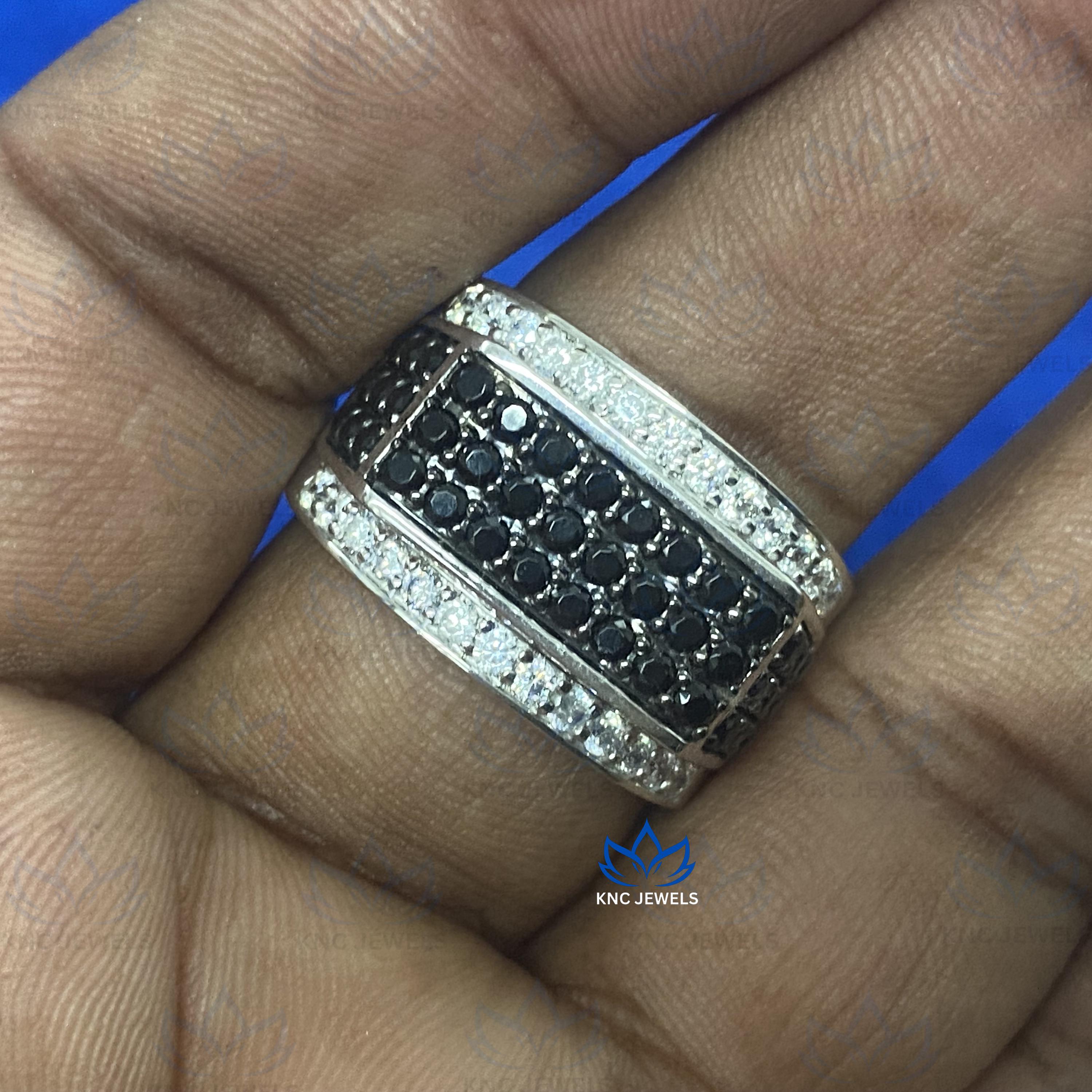 Black Moissanite Men's Ring: Micro Pave Wedding Band