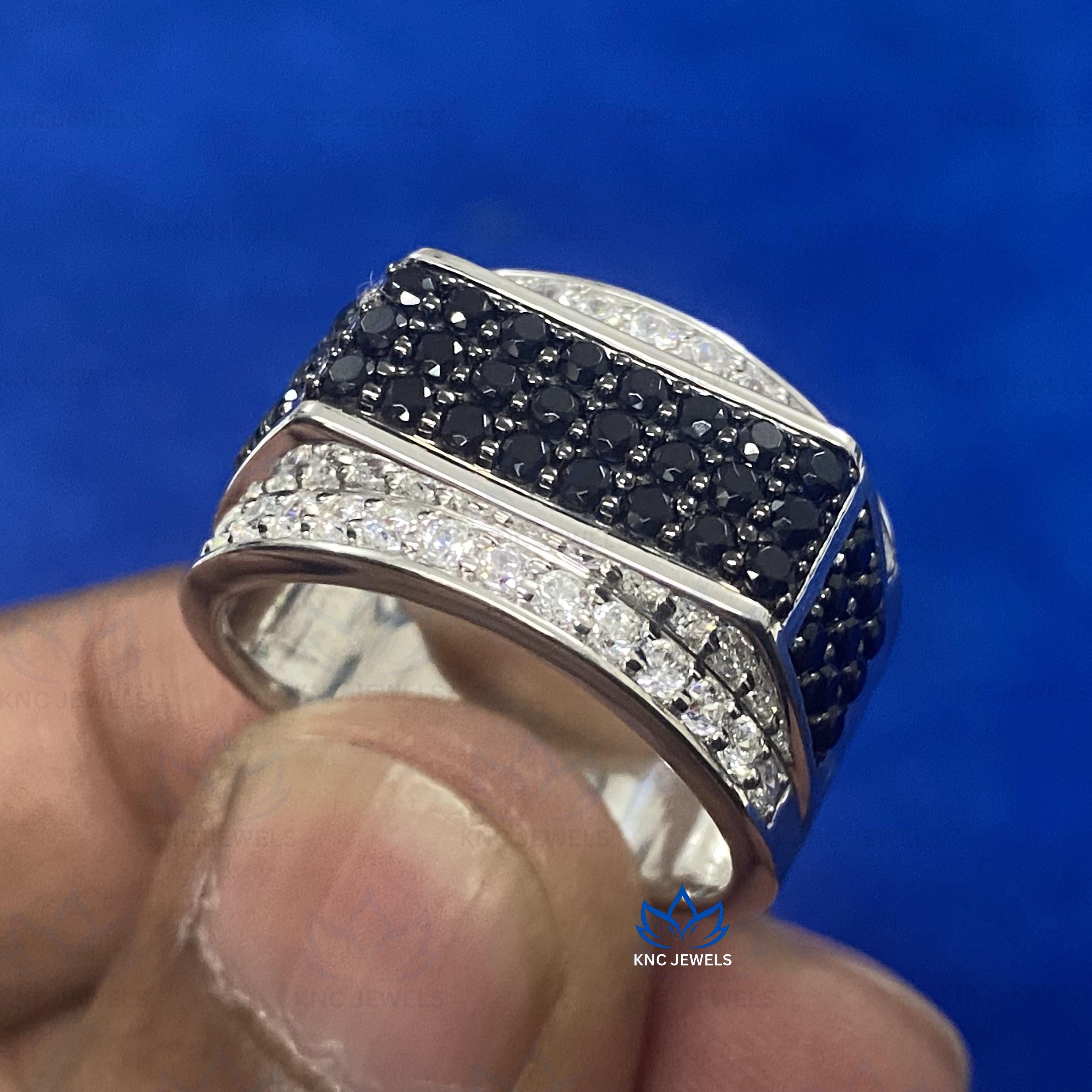 Black Moissanite Men's Ring: Micro Pave Wedding Band