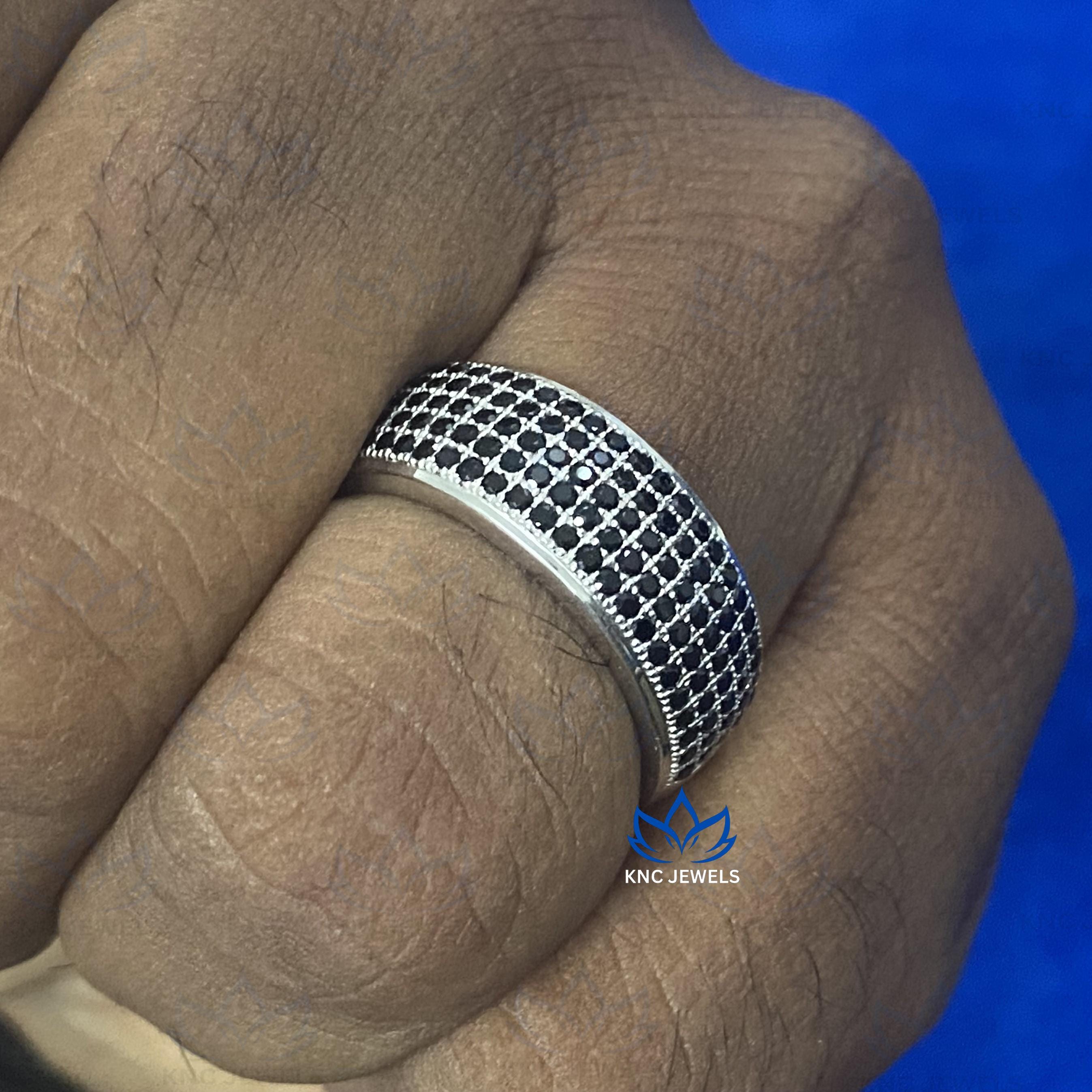 Black Moissanite Eternity Band: Sterling Silver Wedding Ring