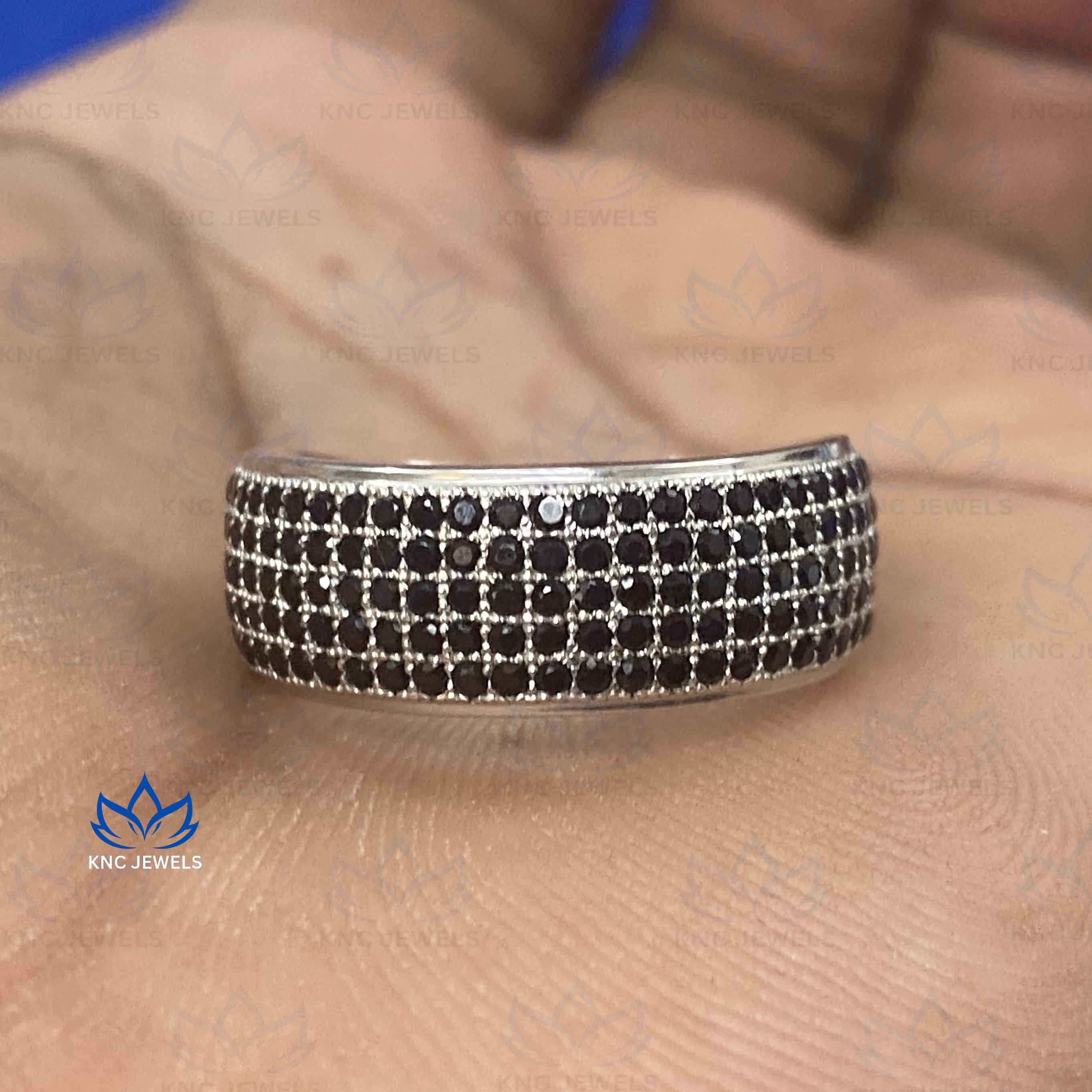 Black Moissanite Eternity Band: Sterling Silver Wedding Ring