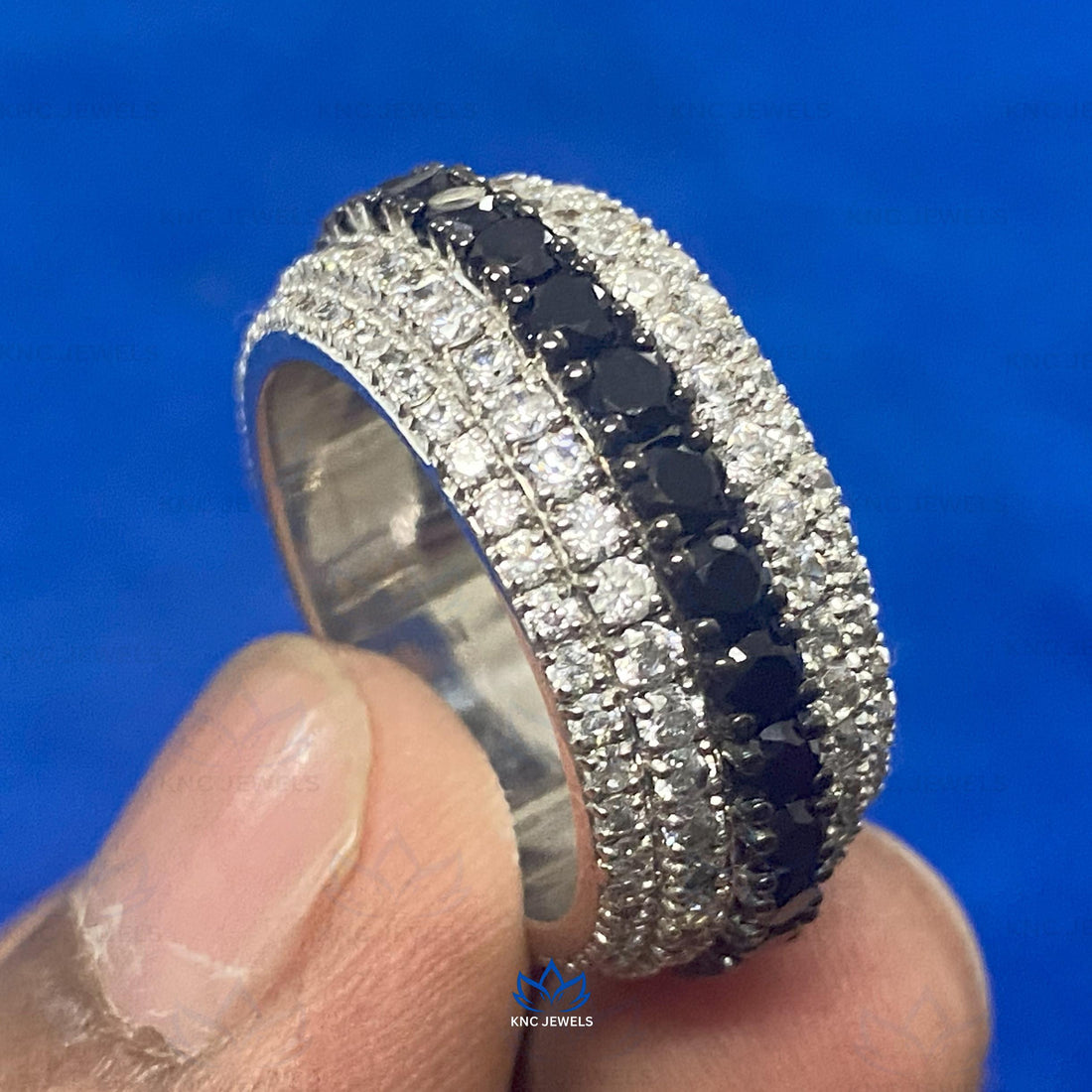 Lab Grown Diamond & Black Moissanite Mens Ring: Hip Hop Rapper Band