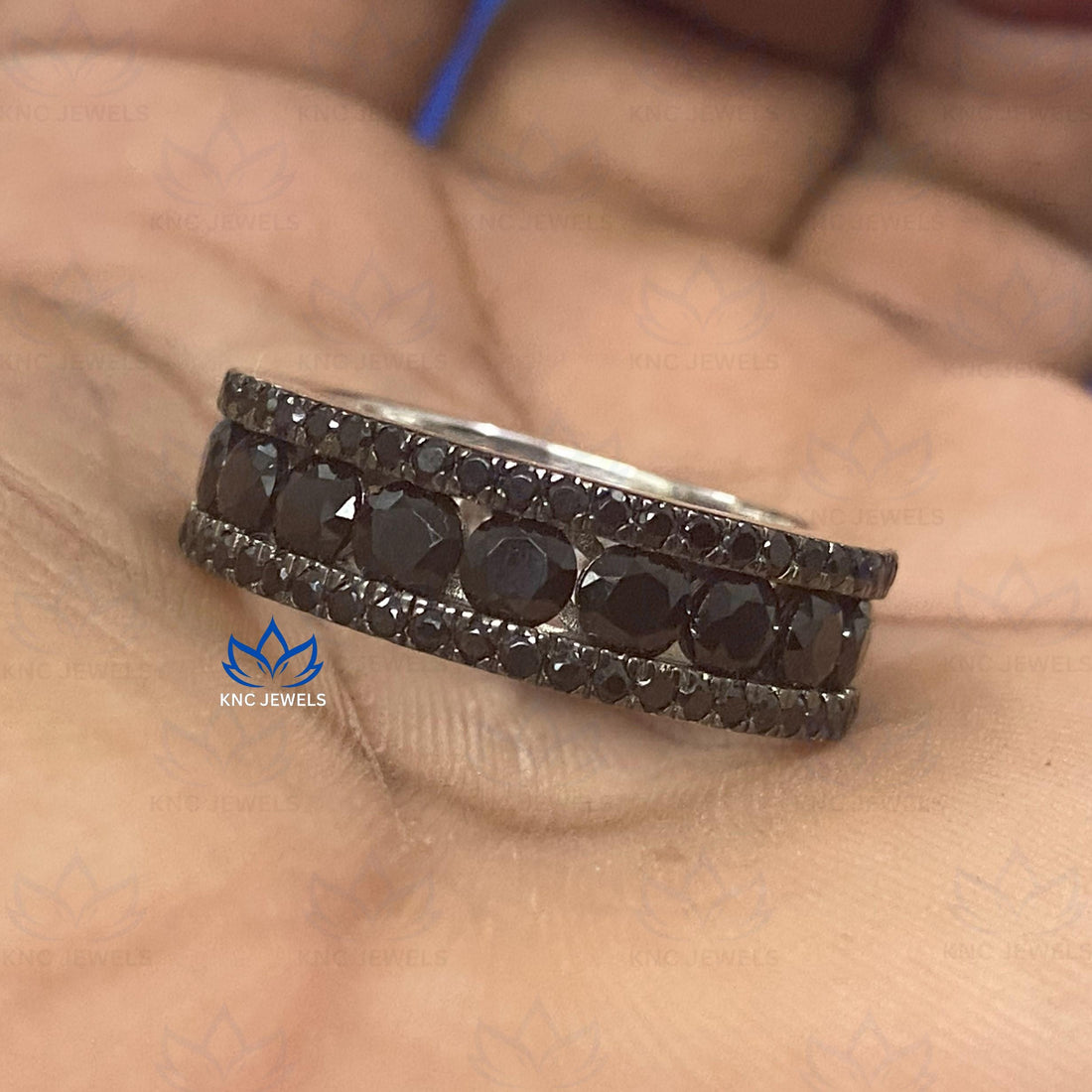 Black Moissanite Eternity Band: Sterling Silver Anniversary Ring