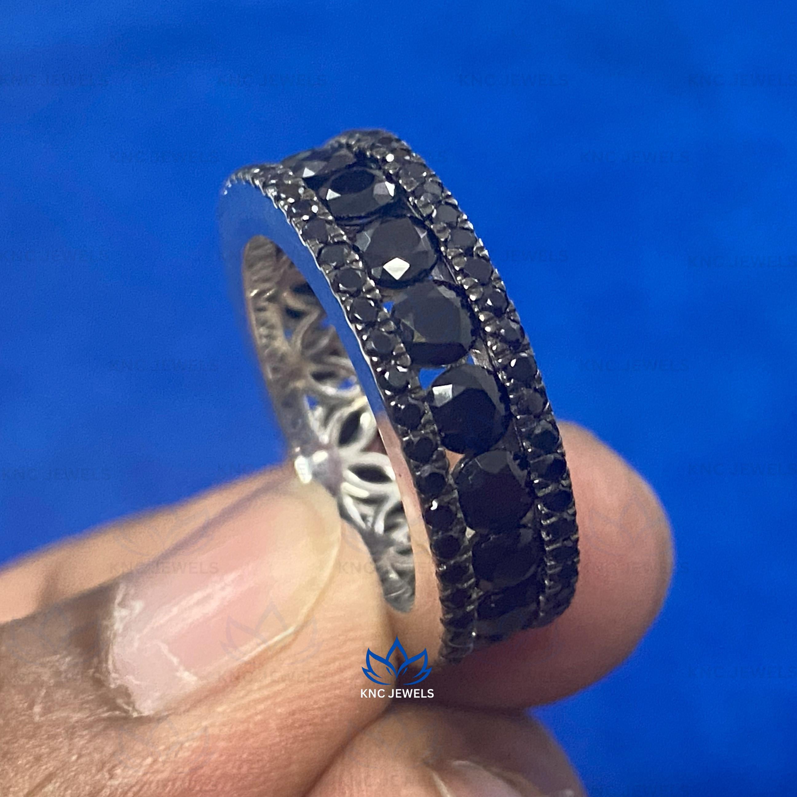 Black Moissanite Eternity Band: Sterling Silver Anniversary Ring
