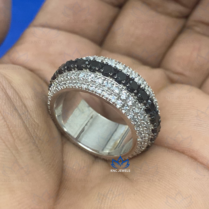 Lab Grown Diamond & Black Moissanite Mens Ring: Hip Hop Rapper Band