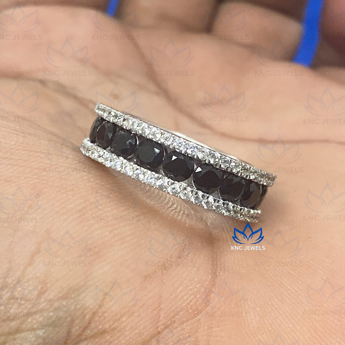 Black Moissanite Sterling Silver Mens Eternity Band