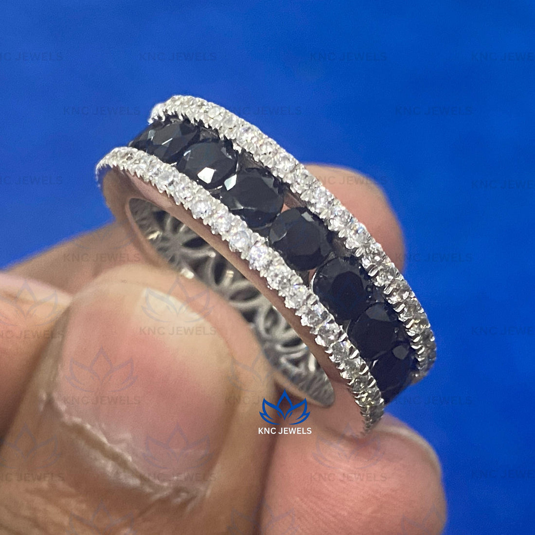 Black Moissanite Sterling Silver Mens Eternity Band