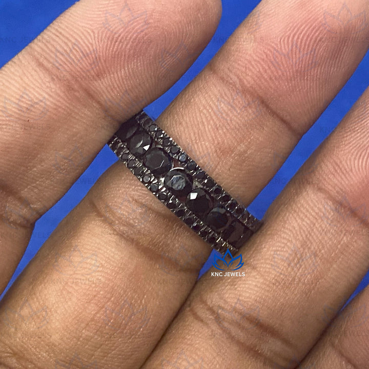 Black Moissanite Eternity Band: Sterling Silver Anniversary Ring