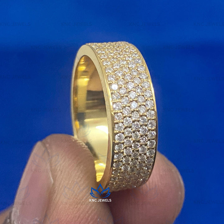 5 Row Moissanite Pave Wedding Band Men, VVS1 D Color Full Eternity Ring, Anniversary Gift for Husband, Lab Diamond Look