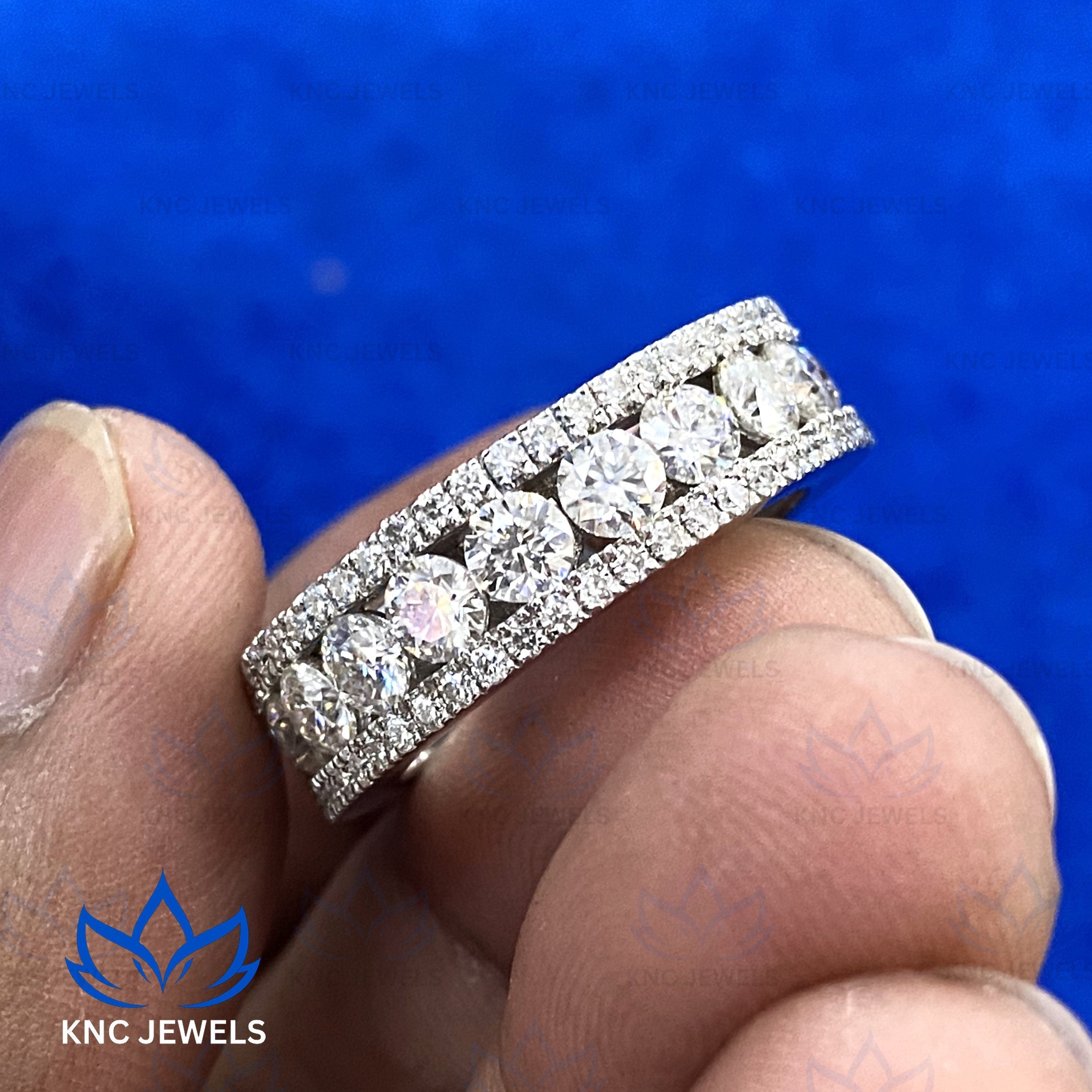 Moissanite Full Eternity Wedding Band 14K White Gold Ring Round Cut VVS1 Stackable Bridal Anniversary Ring Custom Size Gift For Her