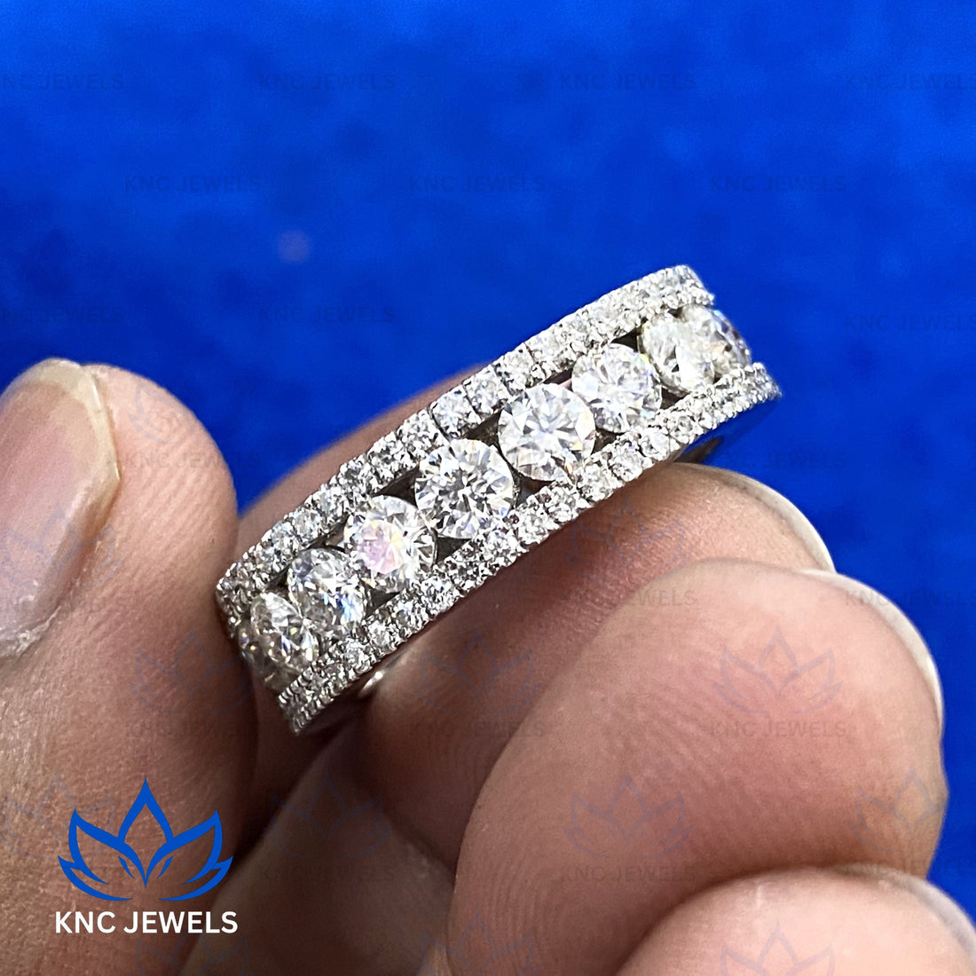 Moissanite Full Eternity Wedding Band 14K White Gold Ring Round Cut VVS1 Stackable Bridal Anniversary Ring Custom Size Gift For Her