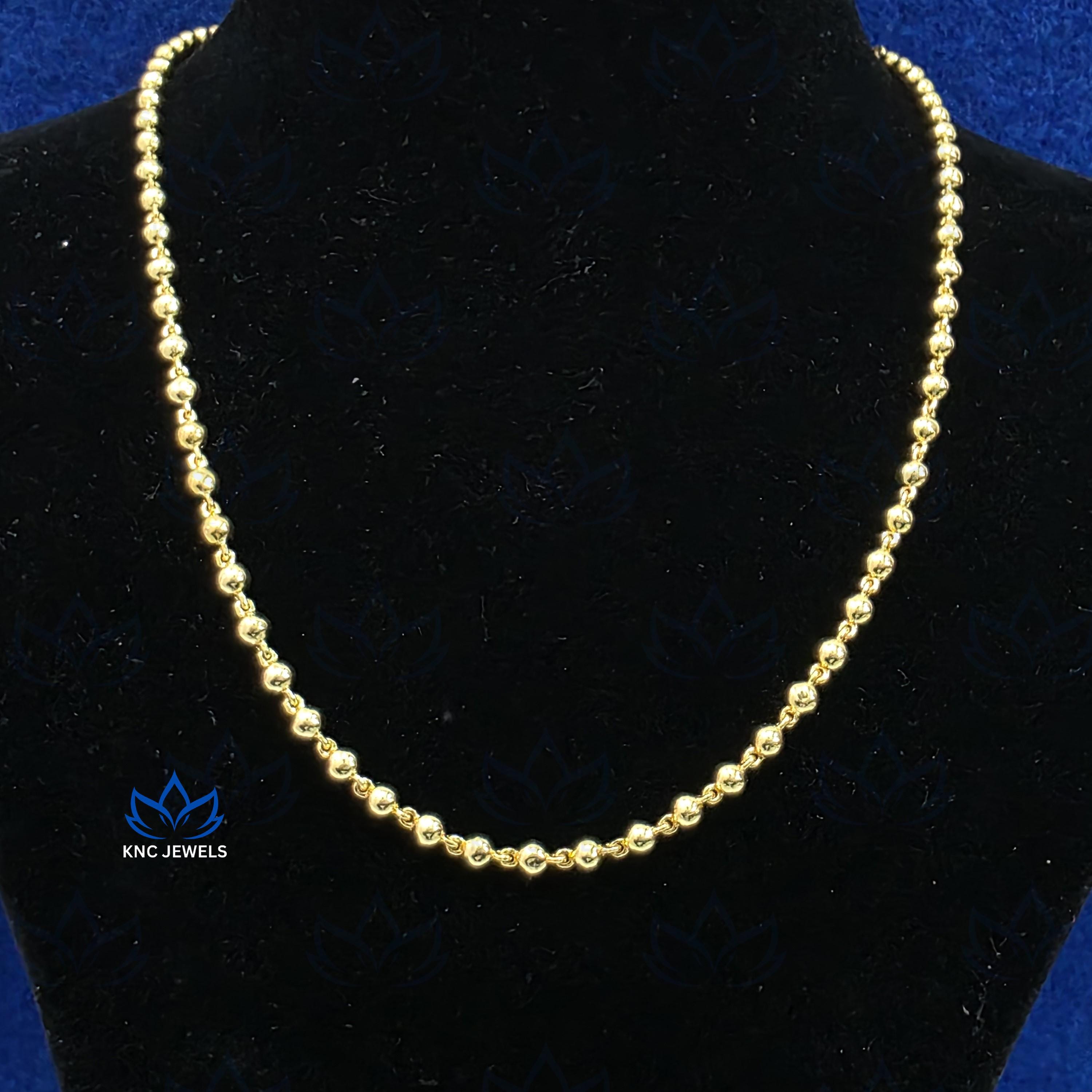4mm Round Ball Chain Necklace, 925 Sterling Silver, Gold Plated Vermeil, Unisex Beaded Chain, Adjustable 15-24 Inch, Gift for Her or Him