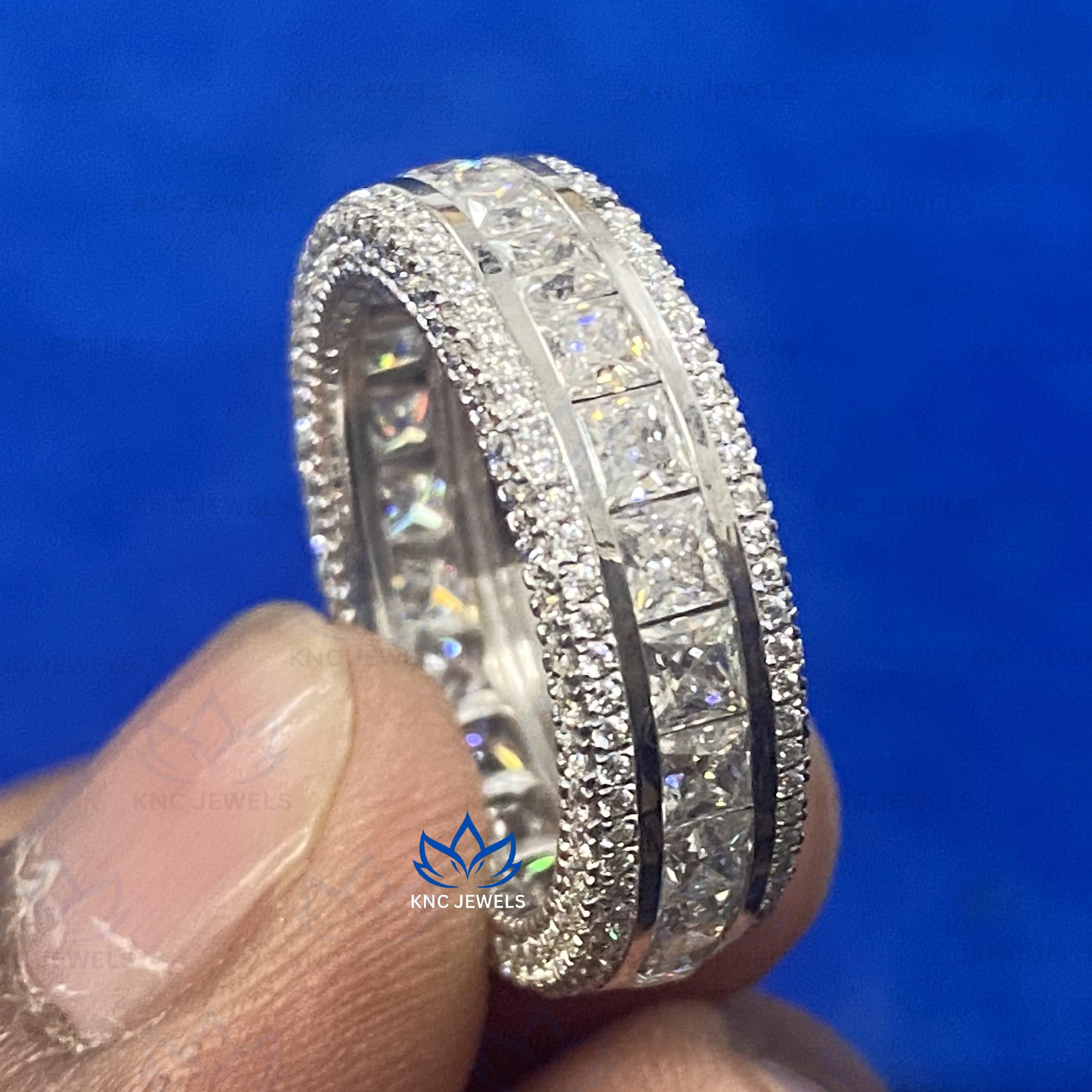 Princess Cut Moissanite Full Eternity Wedding Band 925 Silver VVS1 Stackable Bridal Ring Anniversary Gift for Women