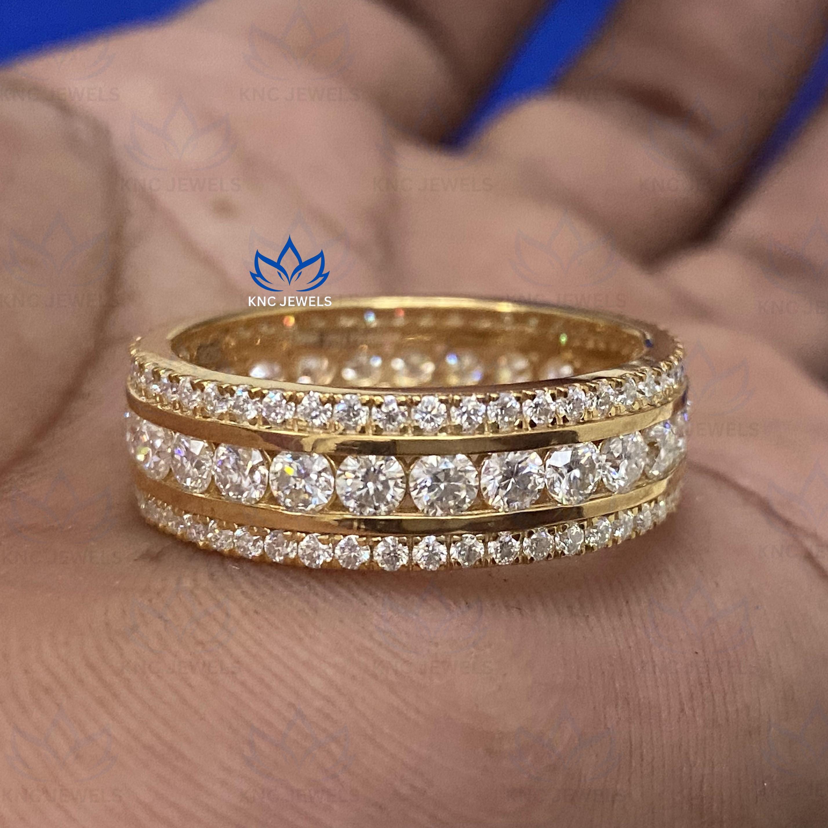 Men's Moissanite Wedding Band 14K Yellow Gold, Full Eternity Ring for Him, Anniversary Gift, Diamond Alternative, Comfort Fit Band