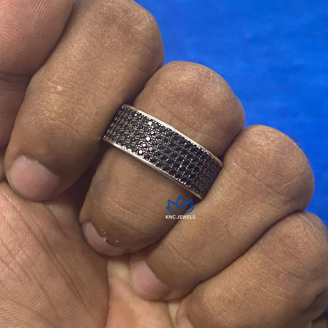 Black Moissanite Wide Band: Mens Five Row Eternity Ring