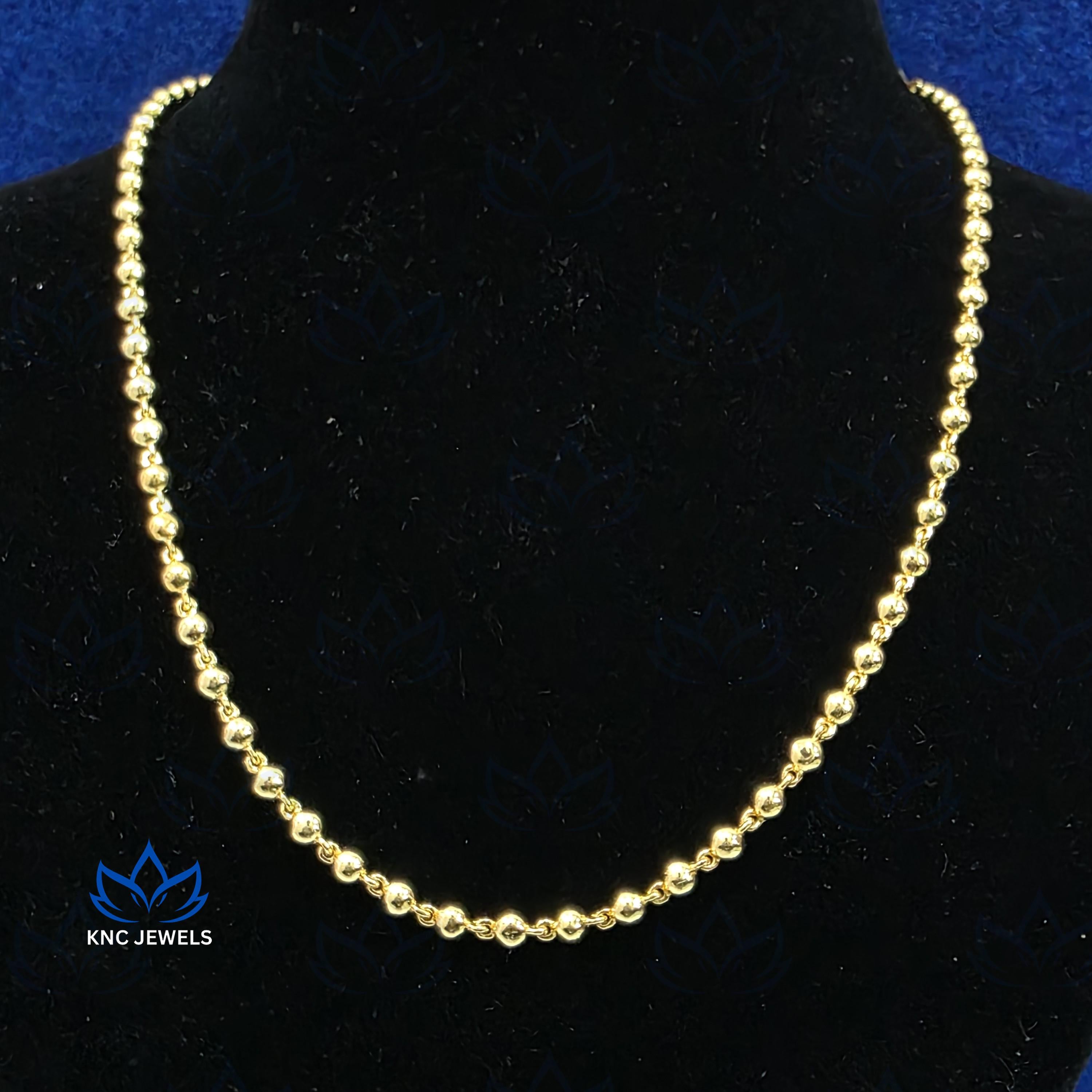 4mm Round Ball Chain Necklace, 925 Sterling Silver, Gold Plated Vermeil, Unisex Beaded Chain, Adjustable 15-24 Inch, Gift for Her or Him