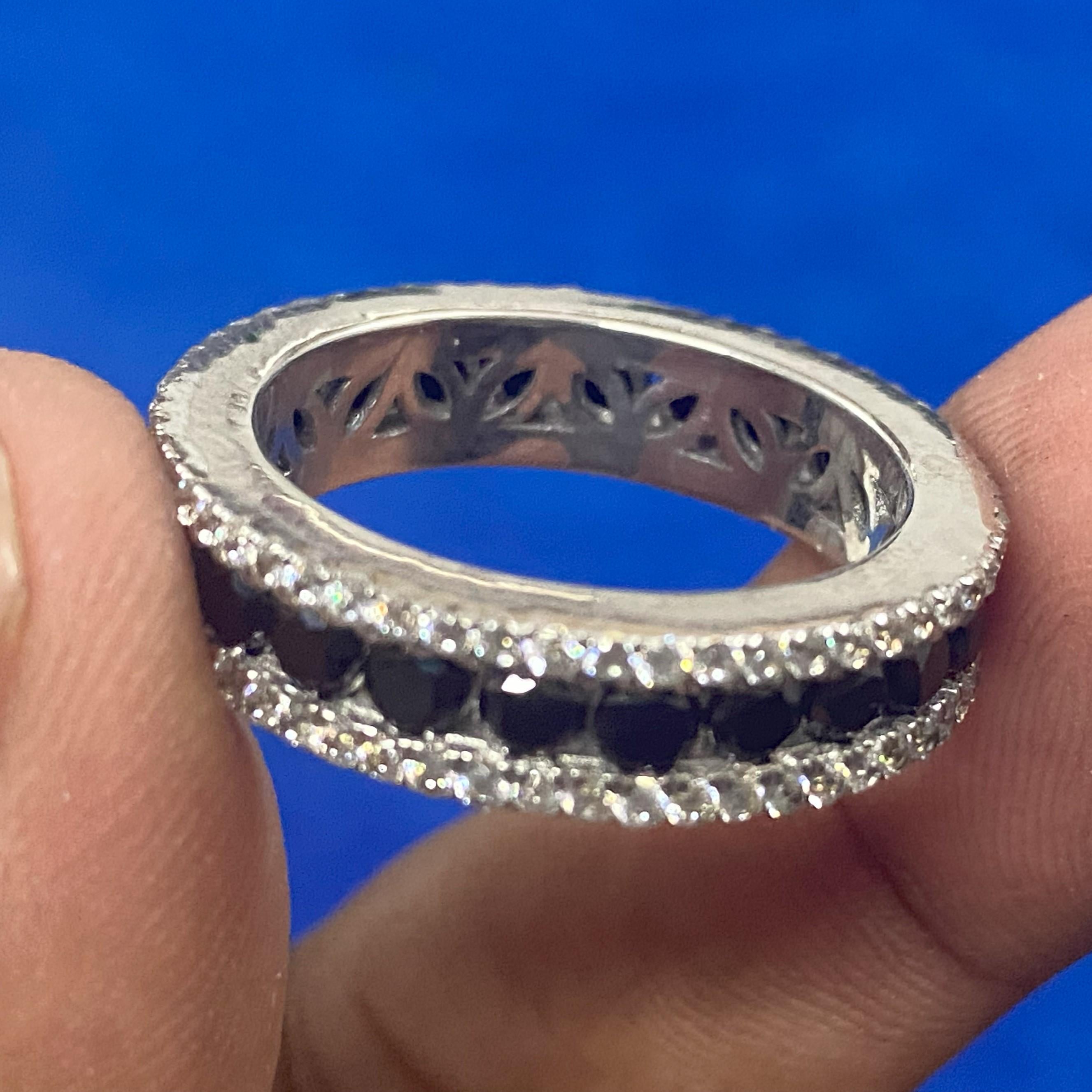 Mens Moissanite Wedding Band Black White 14K Gold Plated Silver Eternity Ring Men Engagement Band Handmade Gift for Him