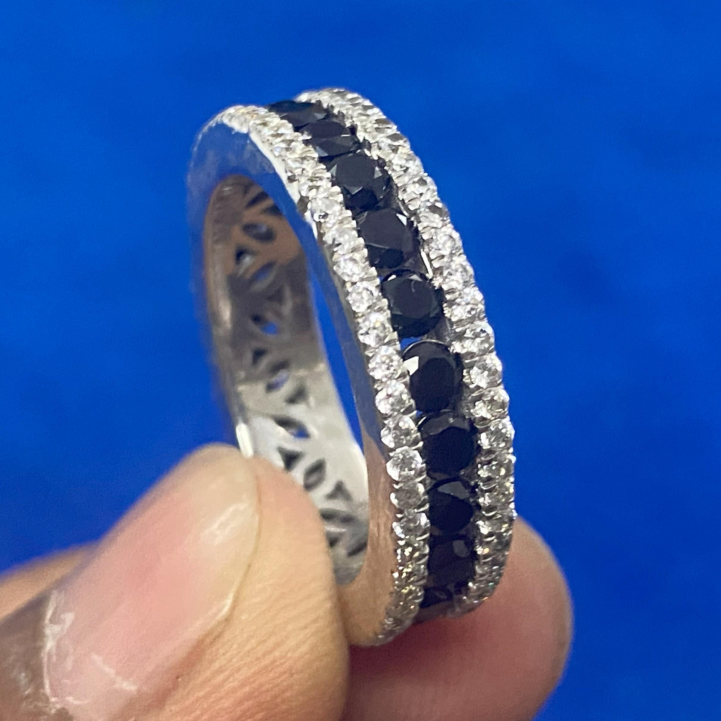 Mens Moissanite Wedding Band Black White 14K Gold Plated Silver Eternity Ring Men Engagement Band Handmade Gift for Him