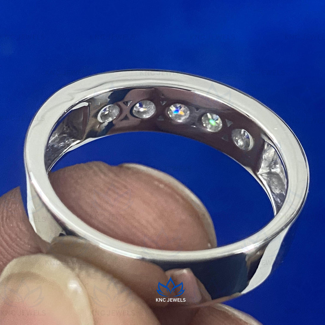 Mens Moissanite Eternity Band 925 Sterling Silver Wedding Ring Round Cut VVS1 D Color Art Deco Iced Out Lab Diamond Anniversary Gift