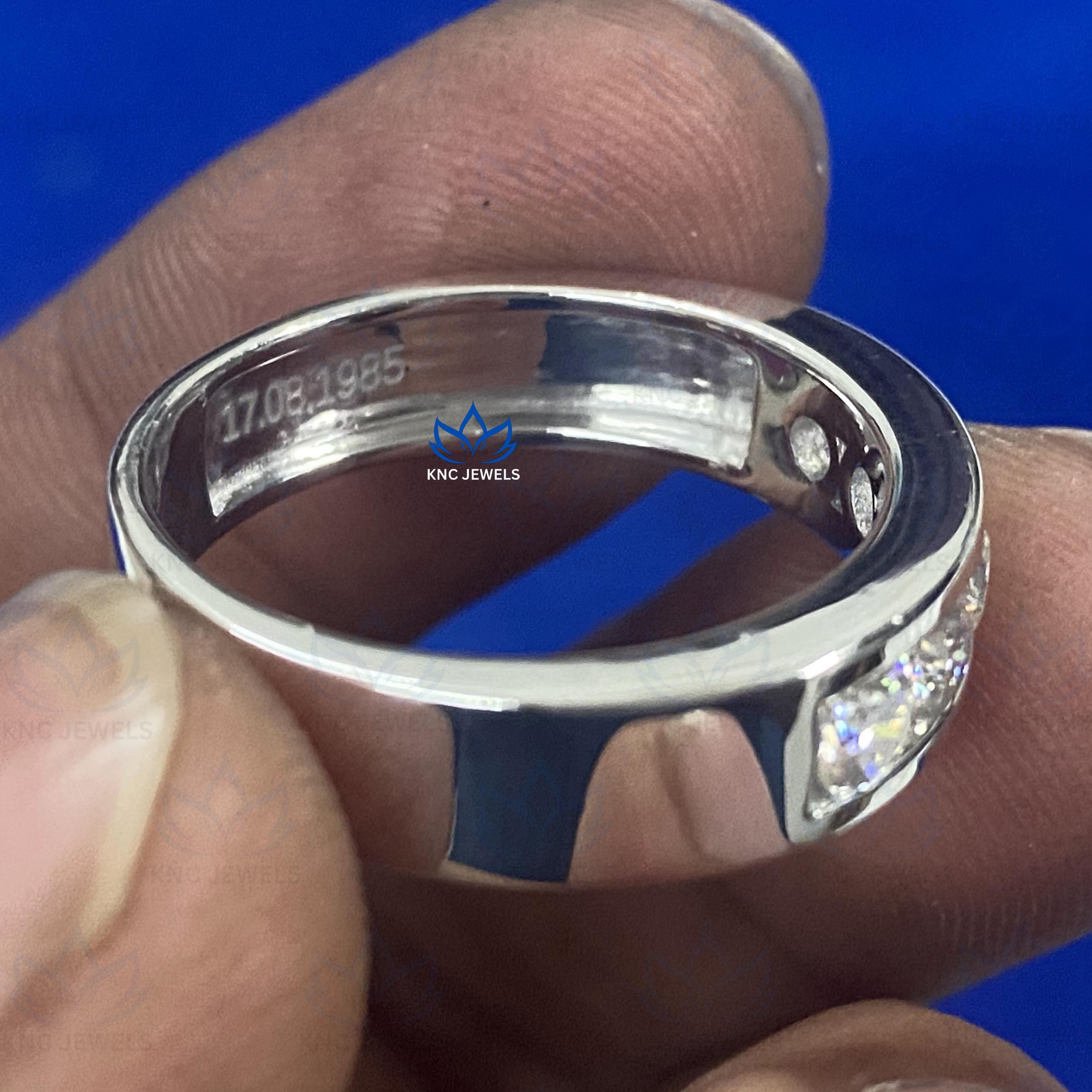 Mens Moissanite Eternity Band 925 Sterling Silver Wedding Ring Round Cut VVS1 D Color Art Deco Iced Out Lab Diamond Anniversary Gift