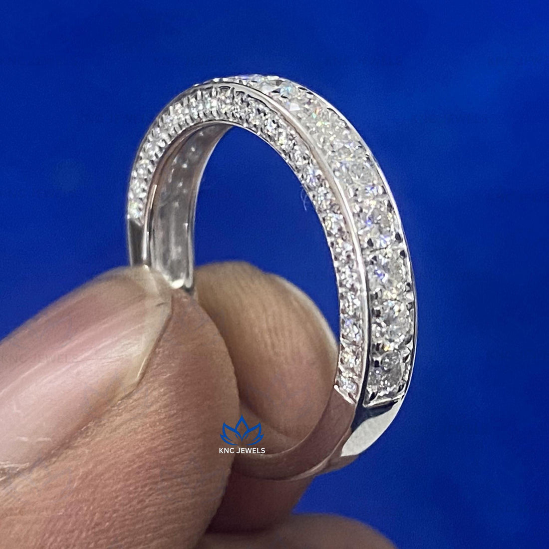 Lab Grown Diamond Half Eternity Band, 14K Rose Gold Wedding Ring, Anniversary Stacking Band
