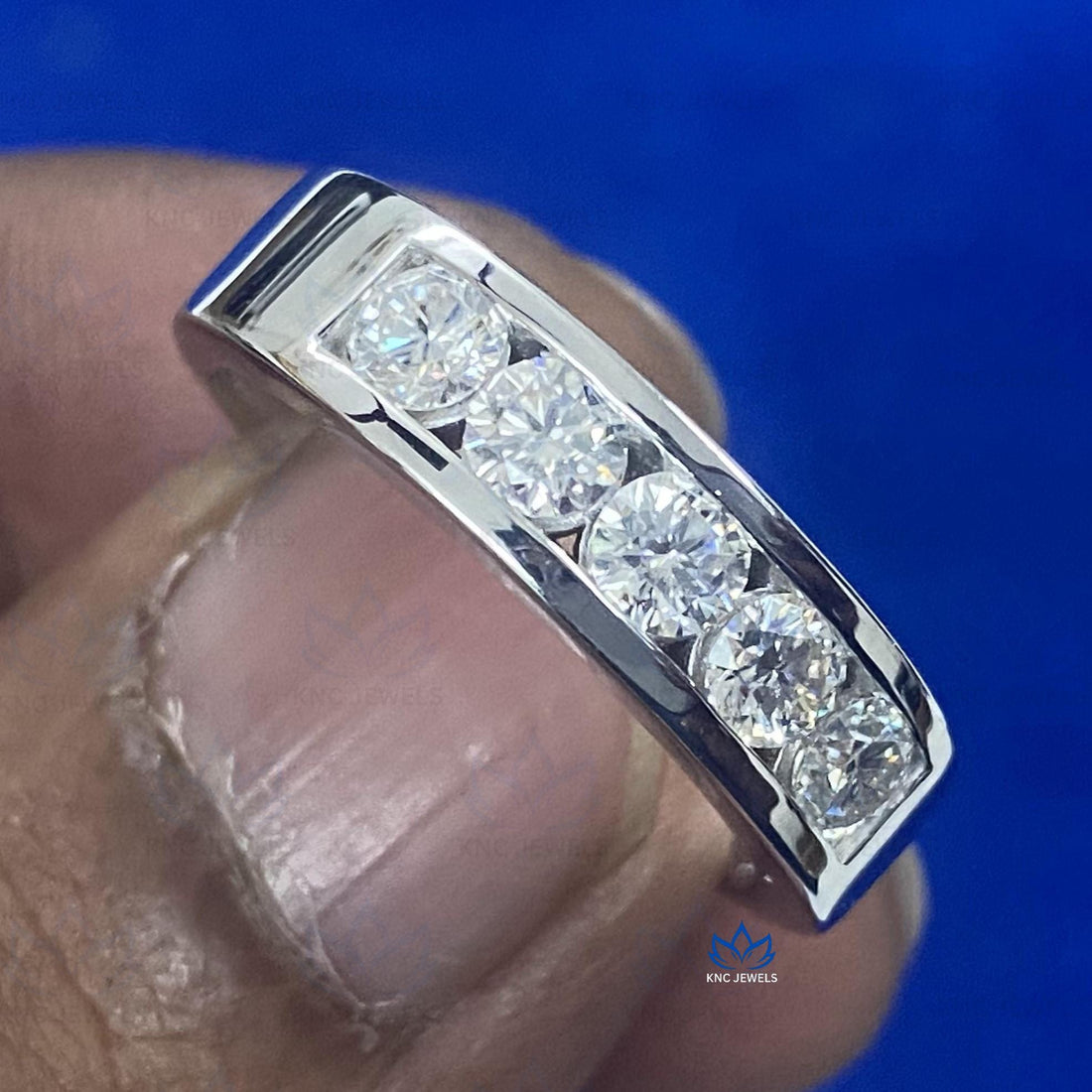 Mens Moissanite Eternity Band 925 Sterling Silver Wedding Ring Round Cut VVS1 D Color Art Deco Iced Out Lab Diamond Anniversary Gift