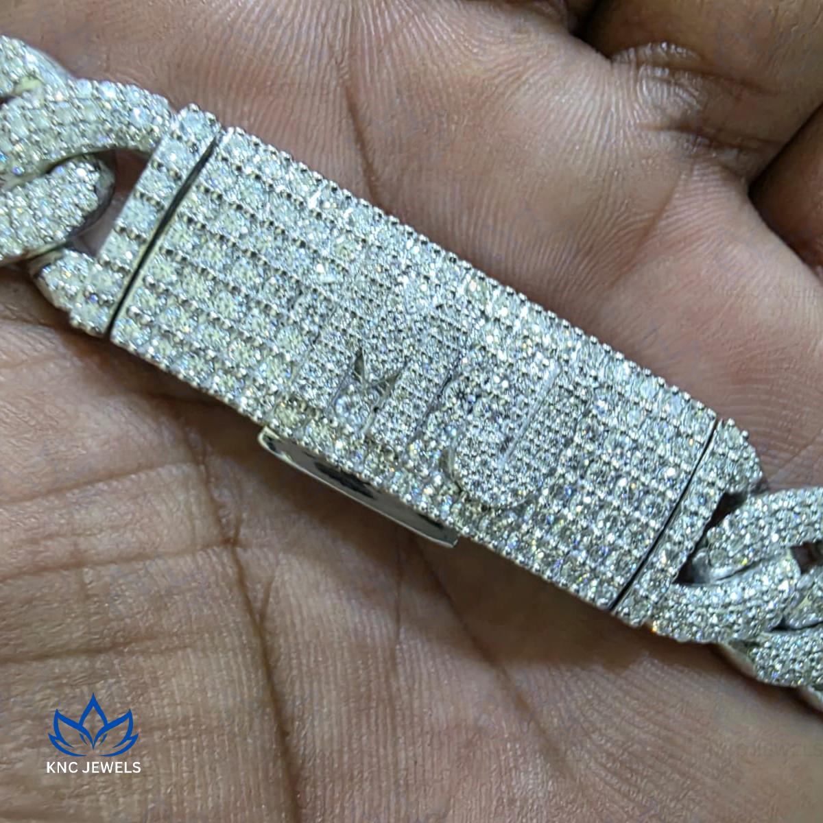 Tiger Face Moissanite Cuban Chain Mens Necklace with 925 Sterling Silver