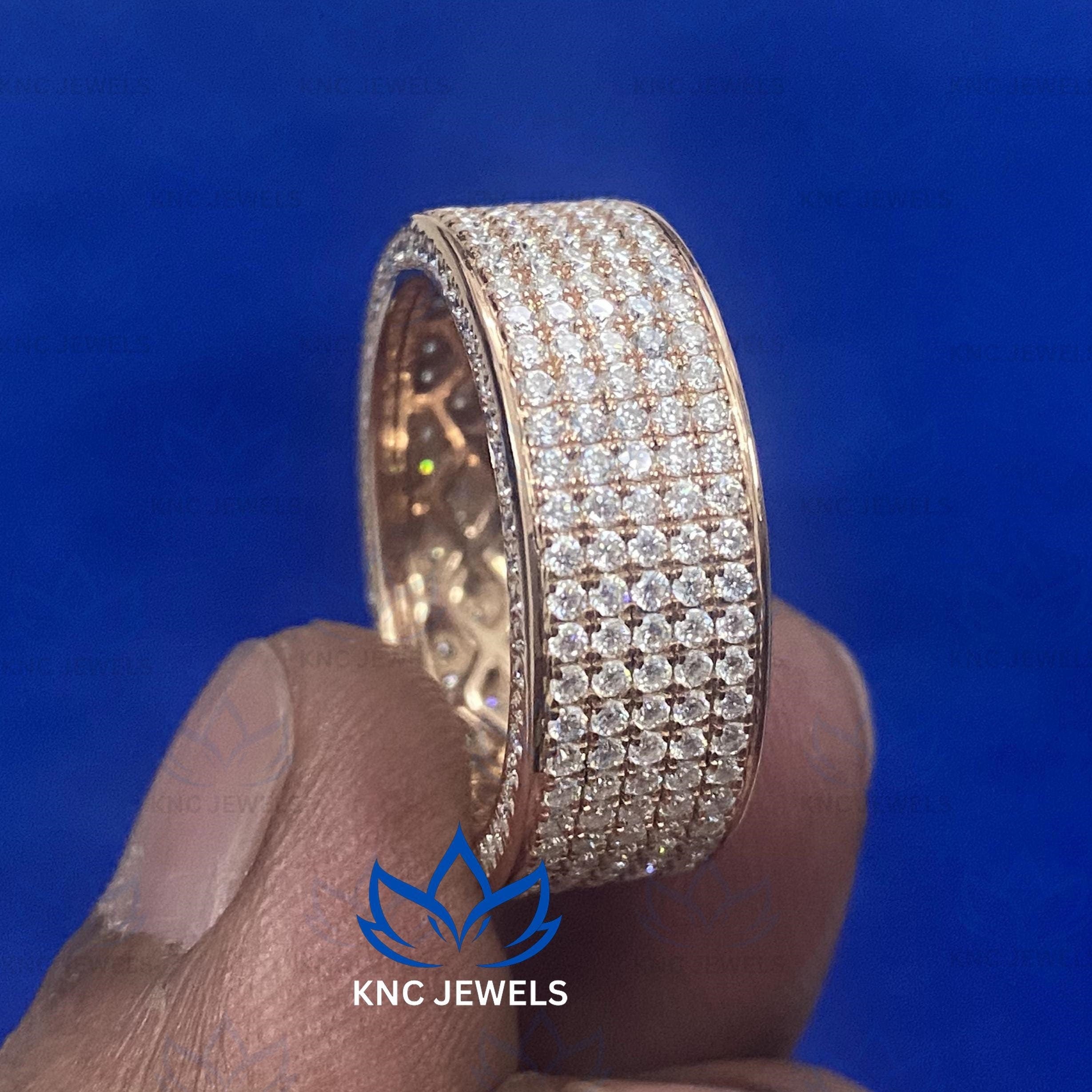 Moissanite Mens Wedding Band 14K Rose Gold Eternity Ring Band for Men Anniversary Ring Husband Gift