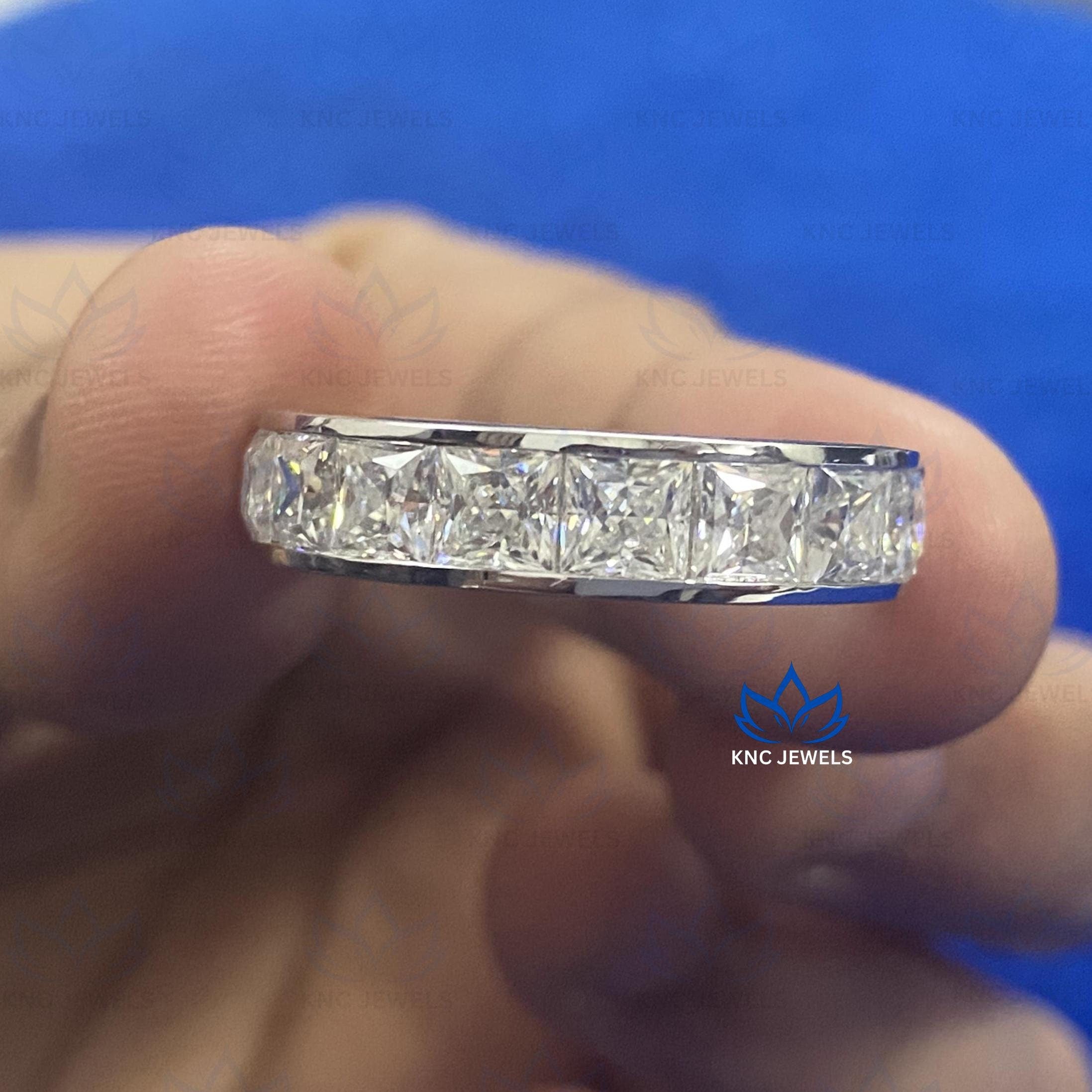 Mens Lab Grown Diamond Wedding Band 2ct Princess Cut Half Eternity Ring White Gold Anniversary Gift for Husband Him