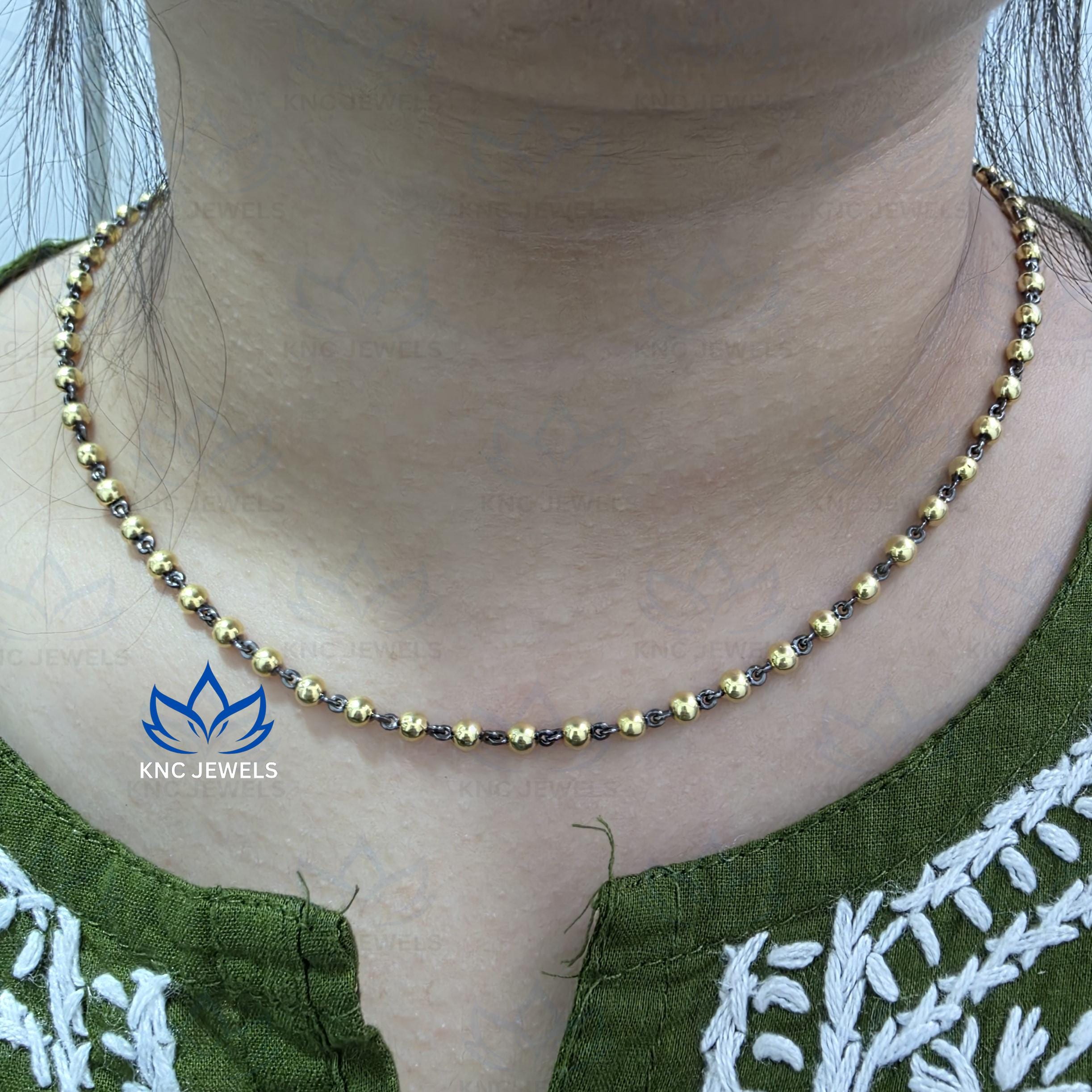 Victorian Ball Chain Necklace, Edwardian Gold Link Necklace, Blackened Gold Bead Chain, Georgian Style Antique Necklace, Gift for Her