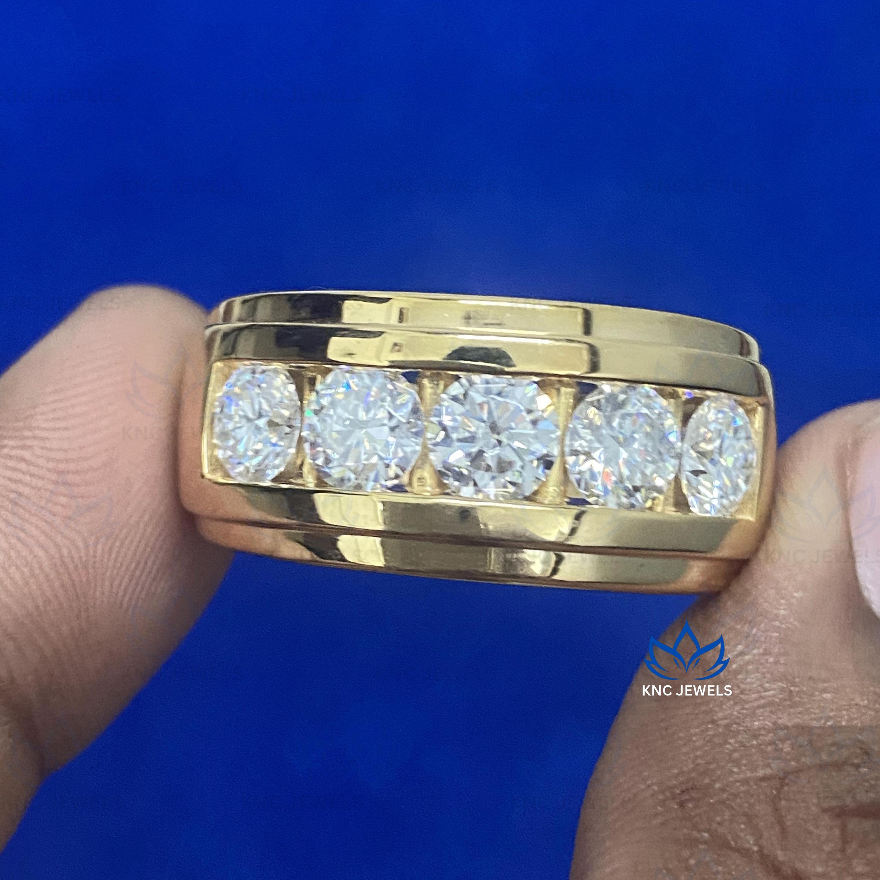 4.00CTW Round Cut Moissanite Eternity Band Men's Wedding Ring in 14k Yellow Gold Plated