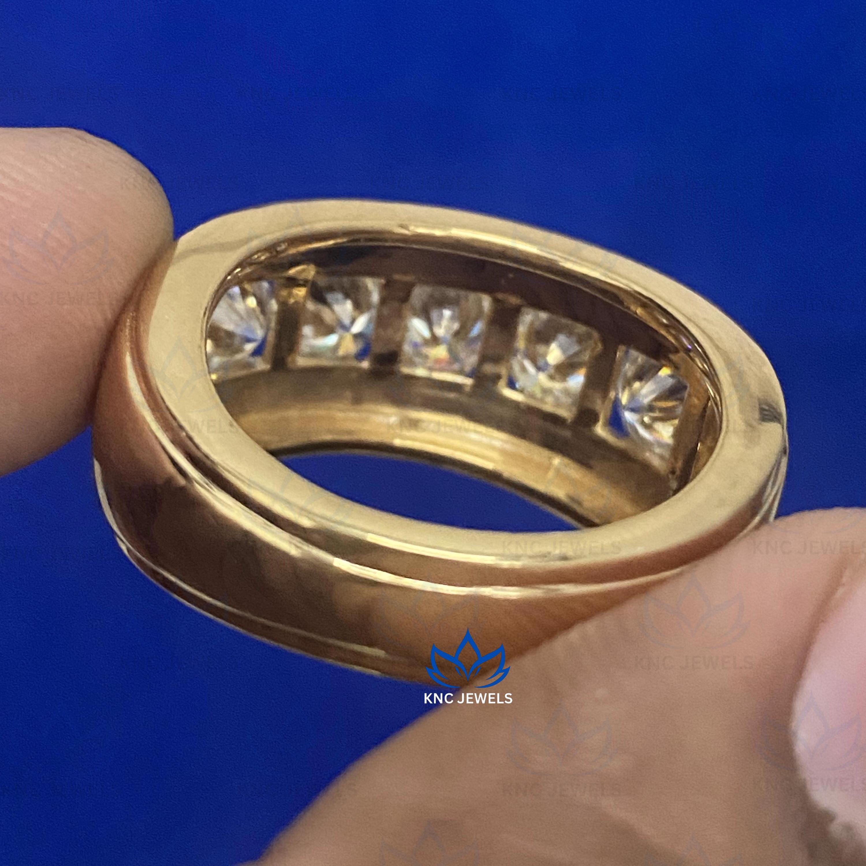 4.00CTW Round Cut Moissanite Eternity Band Men's Wedding Ring in 14k Yellow Gold Plated