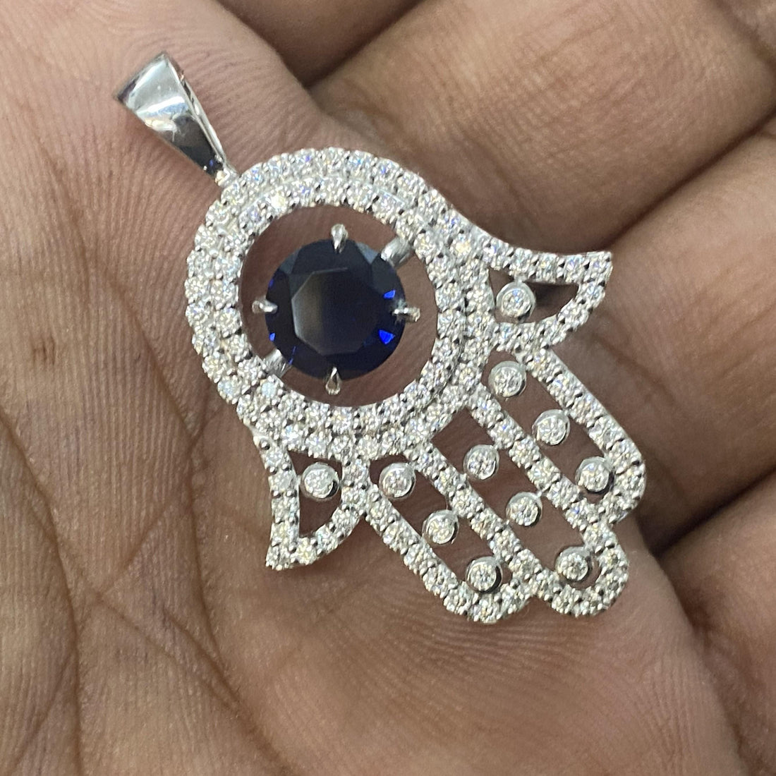Hamsa Necklace Blue Sapphire | Sterling Silver Hand of Fatima Evil Eye Protection | Kabbalah Jewish Gift for Her | Judaica Pendant