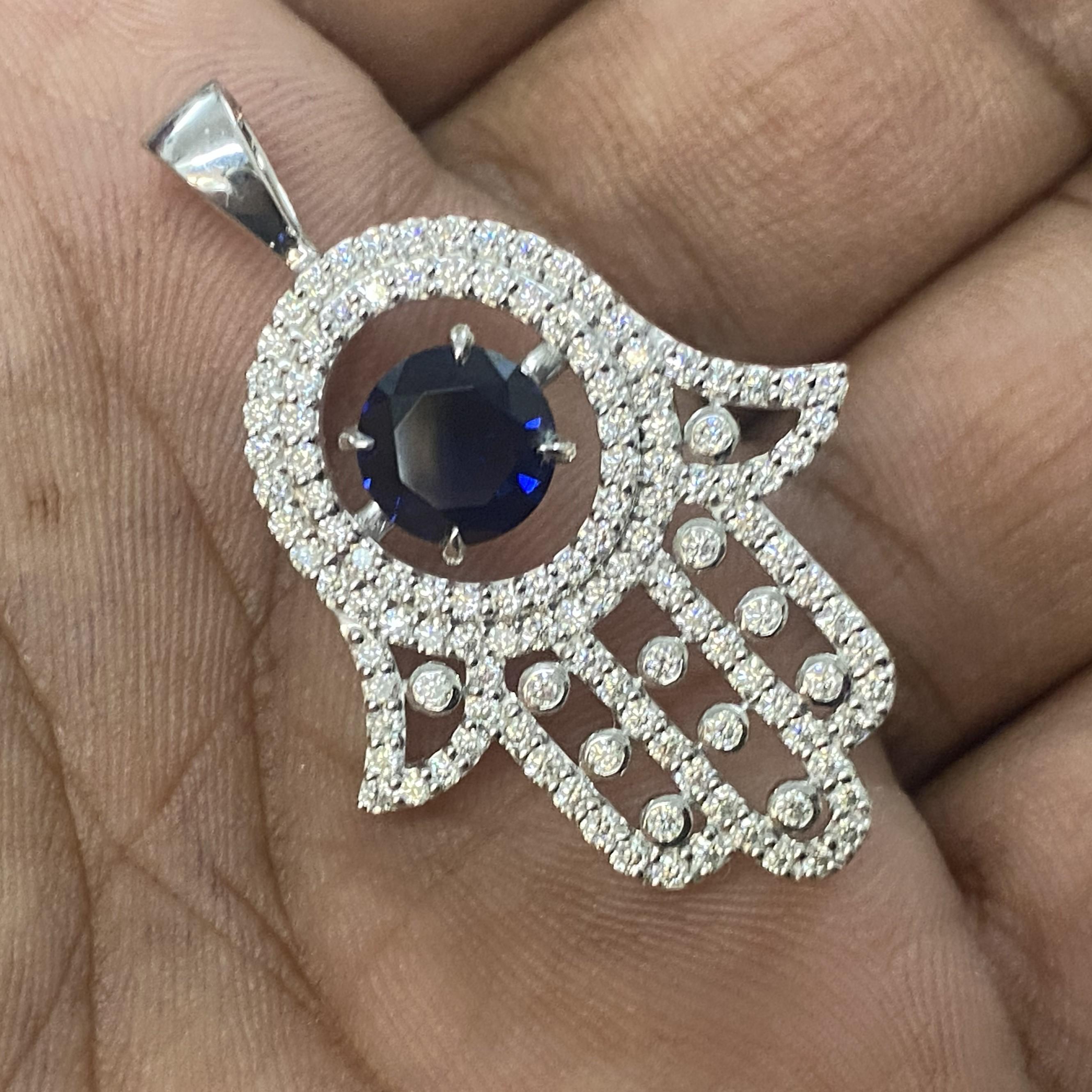 Hamsa Necklace Blue Sapphire | Sterling Silver Hand of Fatima Evil Eye Protection | Kabbalah Jewish Gift for Her | Judaica Pendant