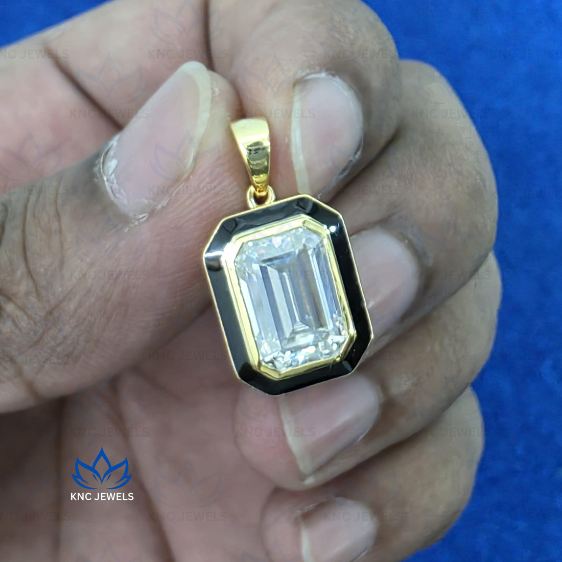 Emerald Cut Moissanite Necklace Art Deco Black Enamel Pendant Green Stone Georgian Jewelry Gold Silver Gift For Her