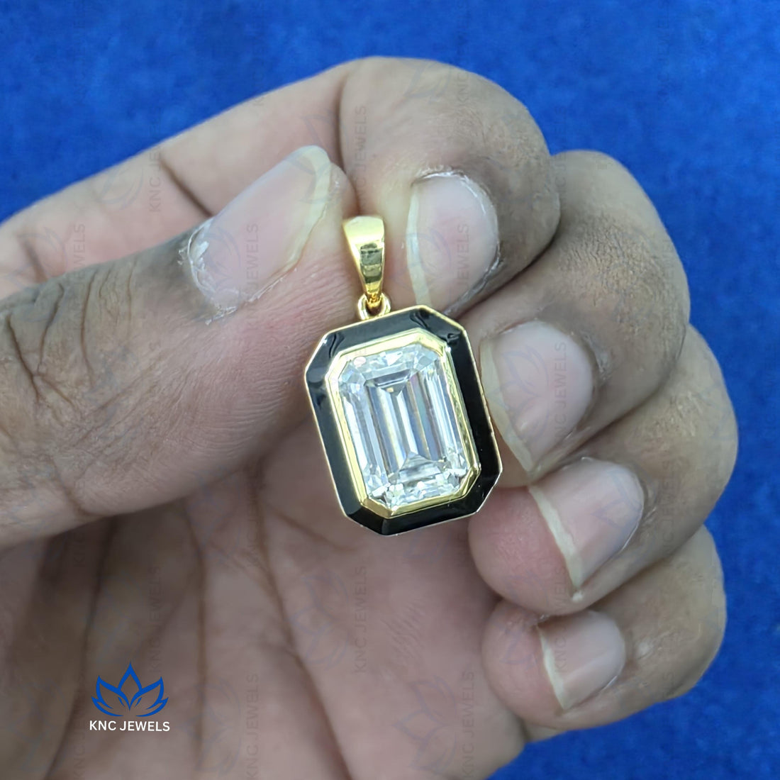 Emerald Cut Moissanite Necklace Art Deco Black Enamel Pendant Green Stone Georgian Jewelry Gold Silver Gift For Her