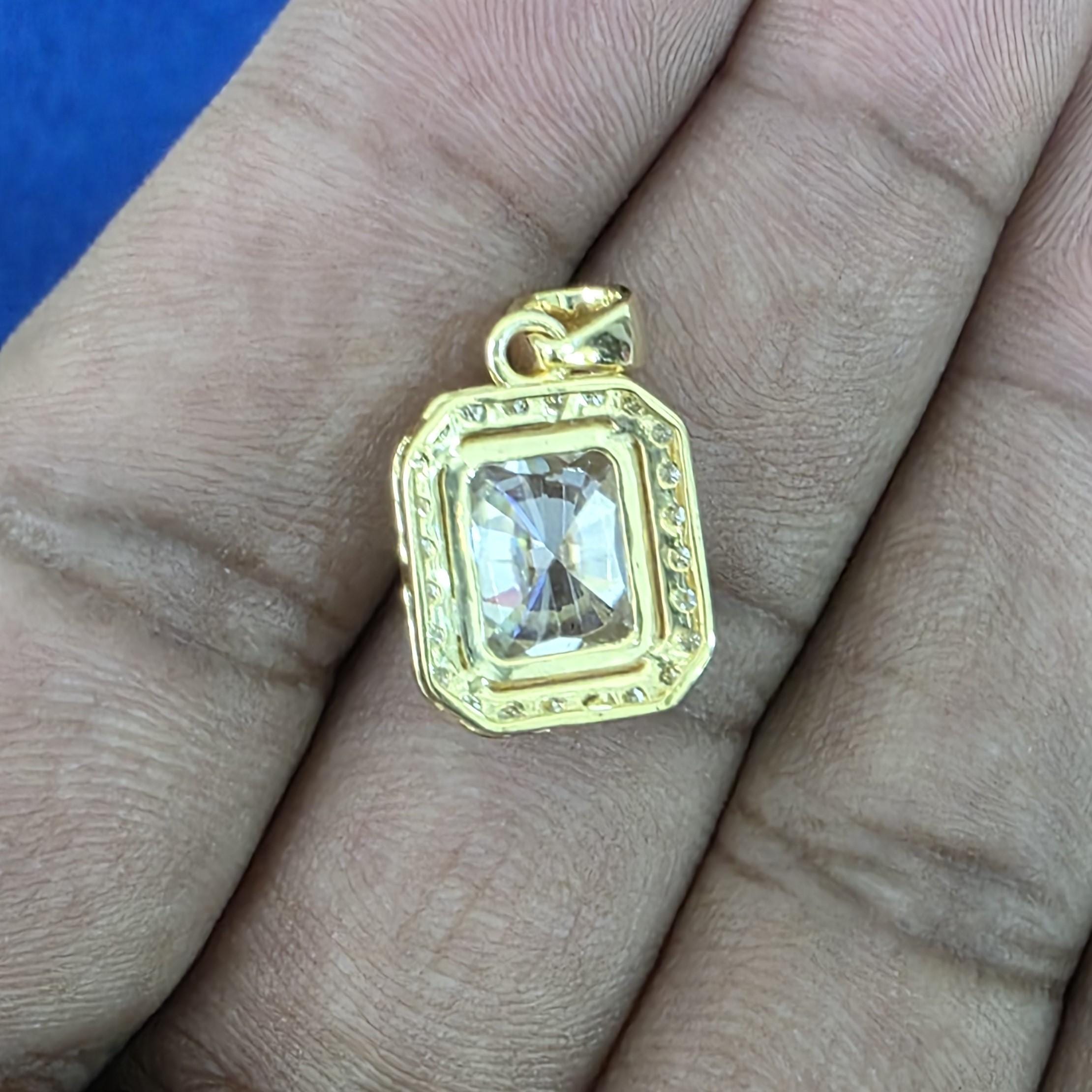 Moissanite Halo Pendant Necklace 3.50 CTW Radiant Cut 14K Yellow Gold Plated VVS Brilliance Anniversary Gift for Her