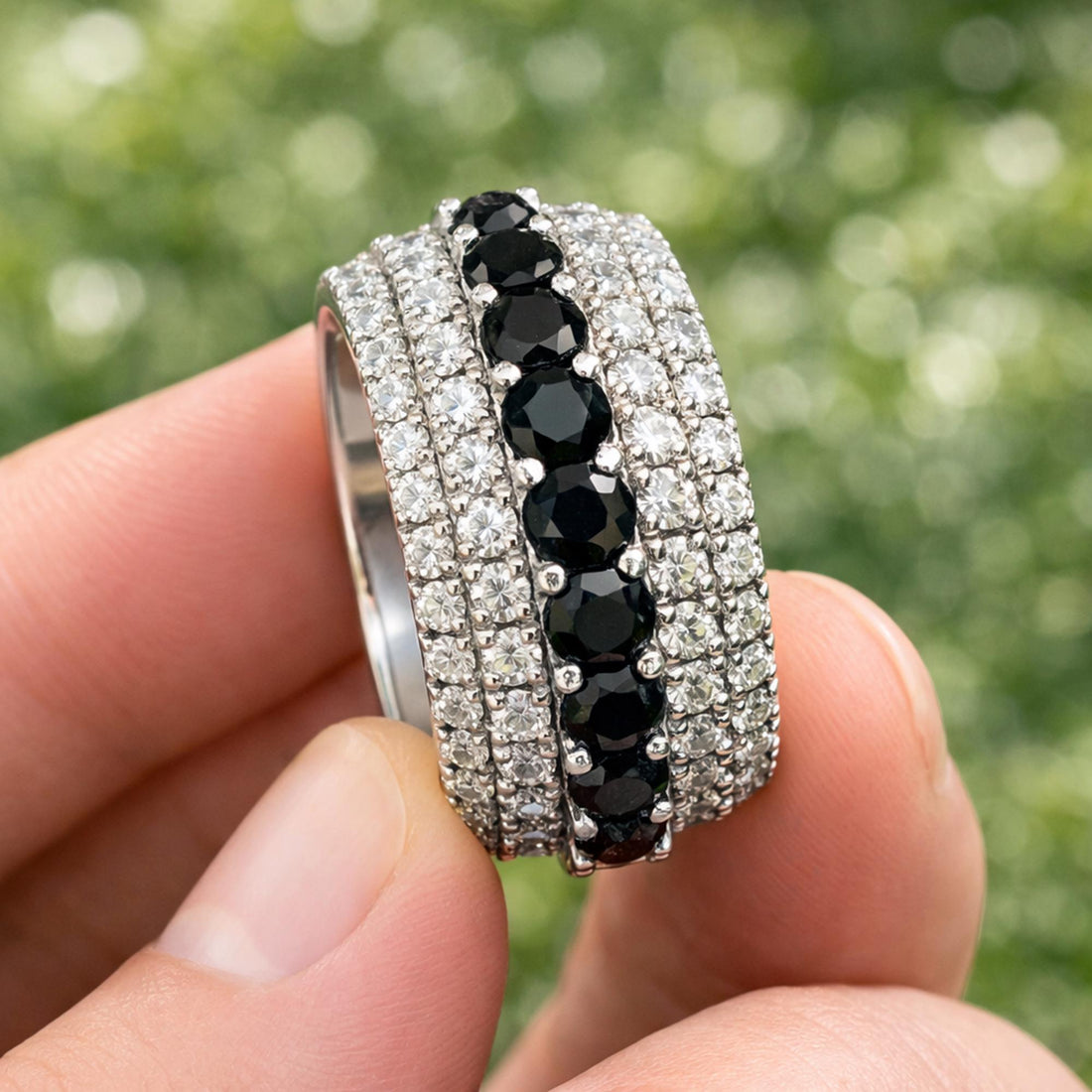Mens Moissanite Eternity Band, Full Eternity Wedding Ring for Him, Round Cut VVS Moissanite Ring, Anniversary Gift Husband, Groom Ring