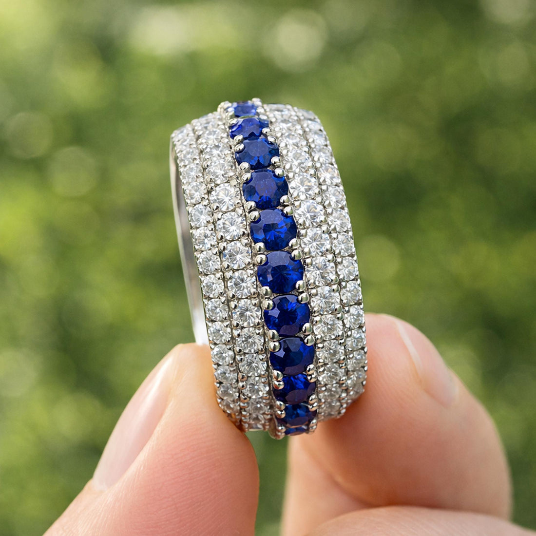 Moissanite Mens Eternity Wedding Band, Anniversary Gift for Him, Ring for Husband