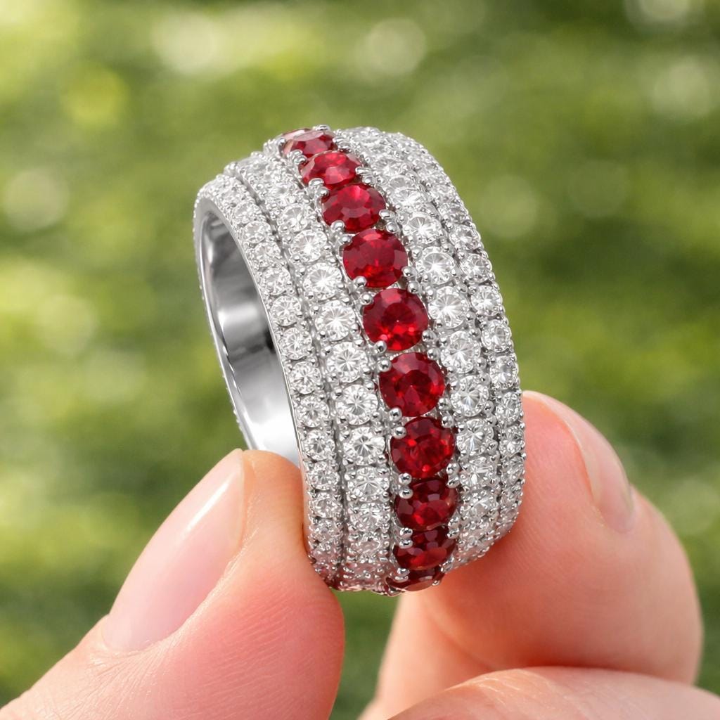Moissanite Mens Eternity Wedding Band, Anniversary Gift for Him, Ring for Husband