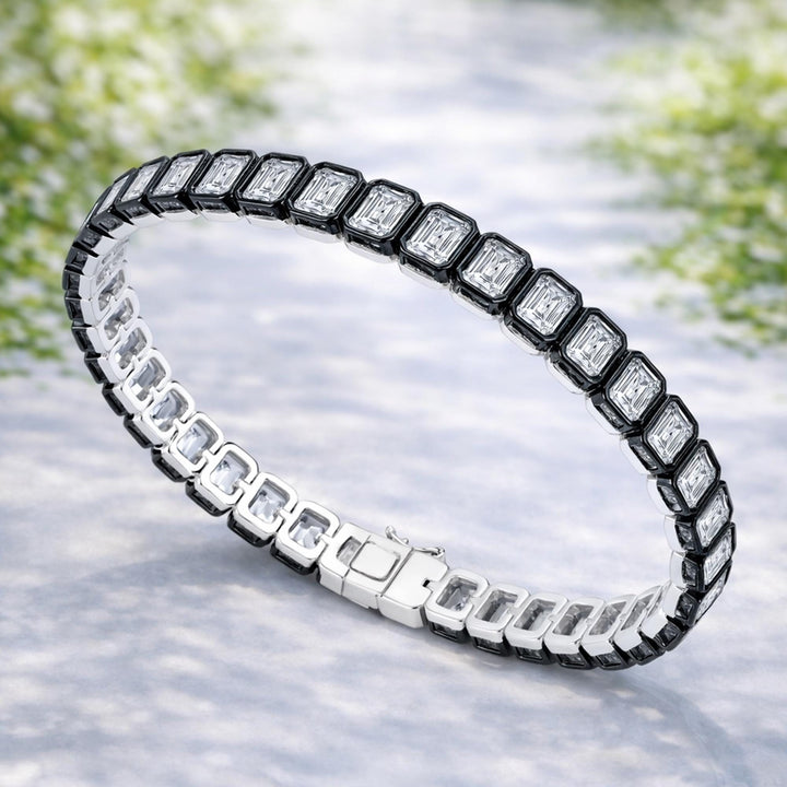 Moissanite Tennis Bracelet for Women, Diamond Alternative Bracelet, Vintage Georgian Blackened Silver Bracelet, Wedding Jewelry Gift for Her