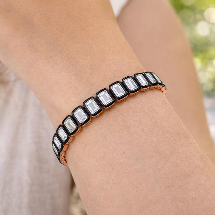 Moissanite Tennis Bracelet for Women, Diamond Alternative Bracelet, Vintage Georgian Blackened Silver Bracelet, Wedding Jewelry Gift for Her