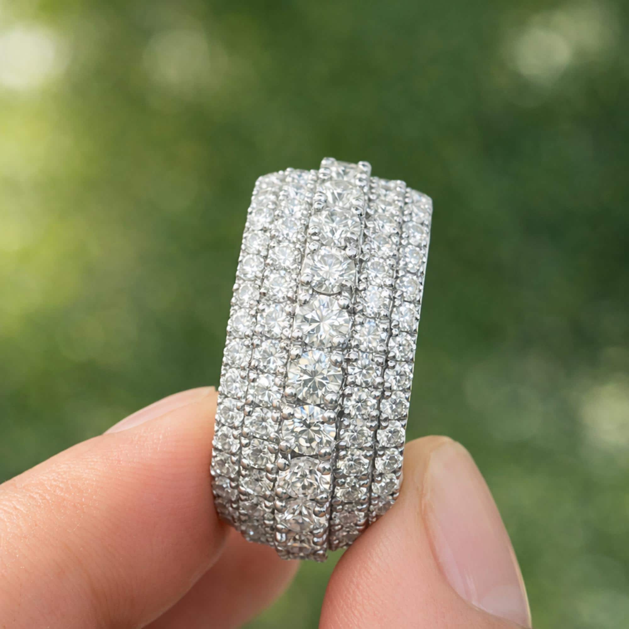 Mens Moissanite Eternity Band, Full Eternity Wedding Ring for Him, Round Cut VVS Moissanite Ring, Anniversary Gift Husband, Groom Ring