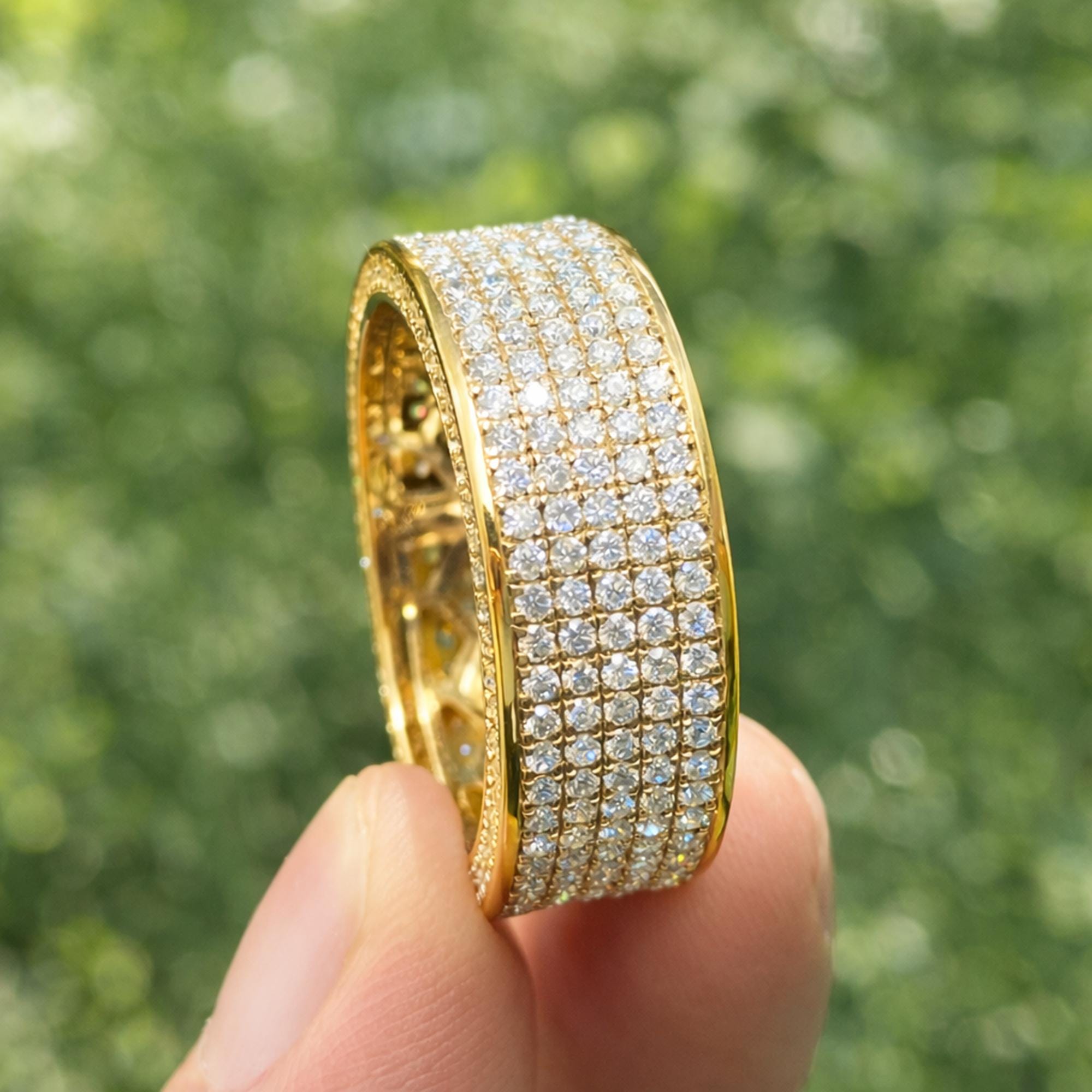 Iced Out Mens Moissanite Eternity Ring, Wide VVS D Color Full Pave Wedding Band, Gift for Husband, Groom Anniversary Ring