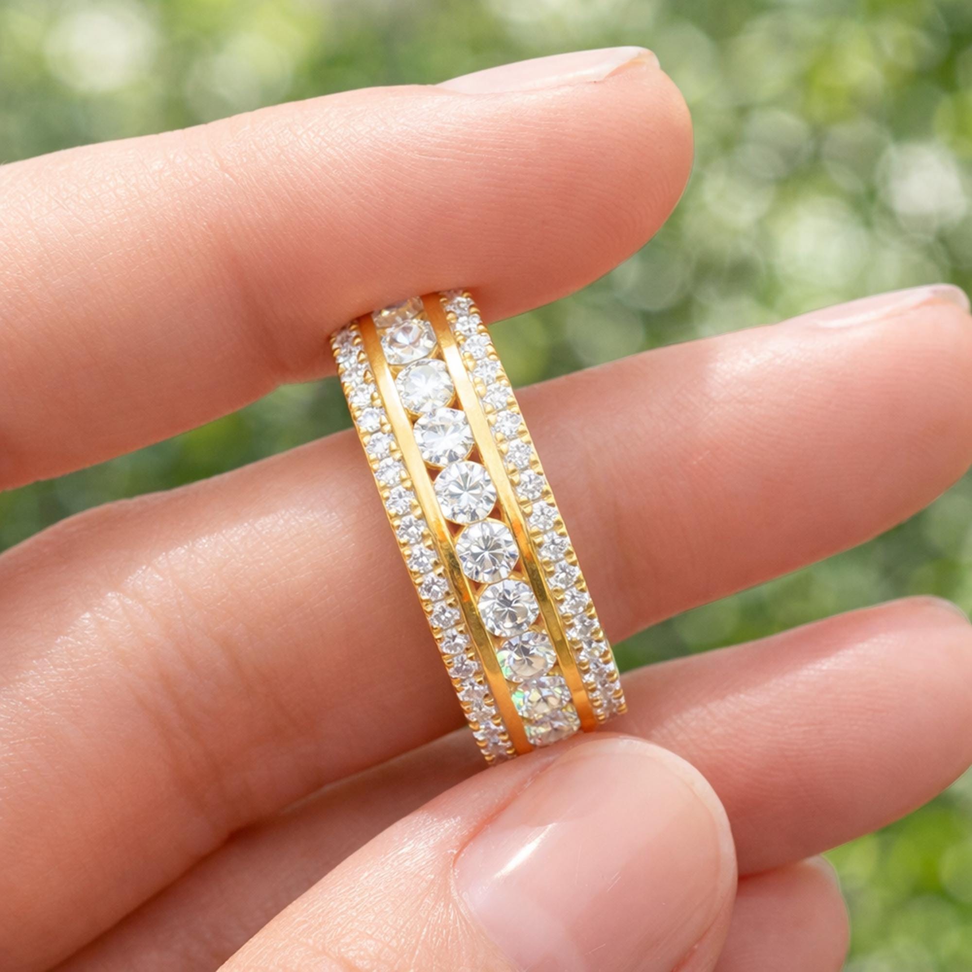 Men's Moissanite Wedding Band 14K Yellow Gold, Full Eternity Ring for Him, Anniversary Gift, Diamond Alternative, Comfort Fit Band