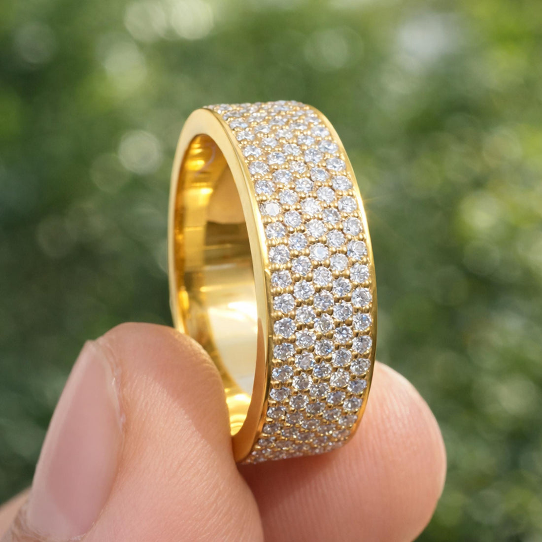 5 Row Moissanite Pave Wedding Band Men, VVS1 D Color Full Eternity Ring, Anniversary Gift for Husband, Lab Diamond Look